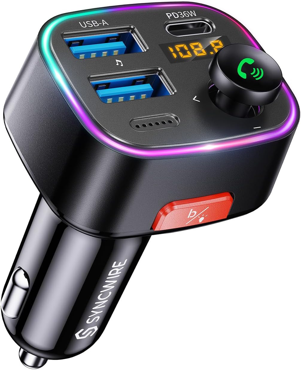 Syncwire Bluetooth 5.4 Car Adapter 48W FM Transmitter for Hands Free Calls