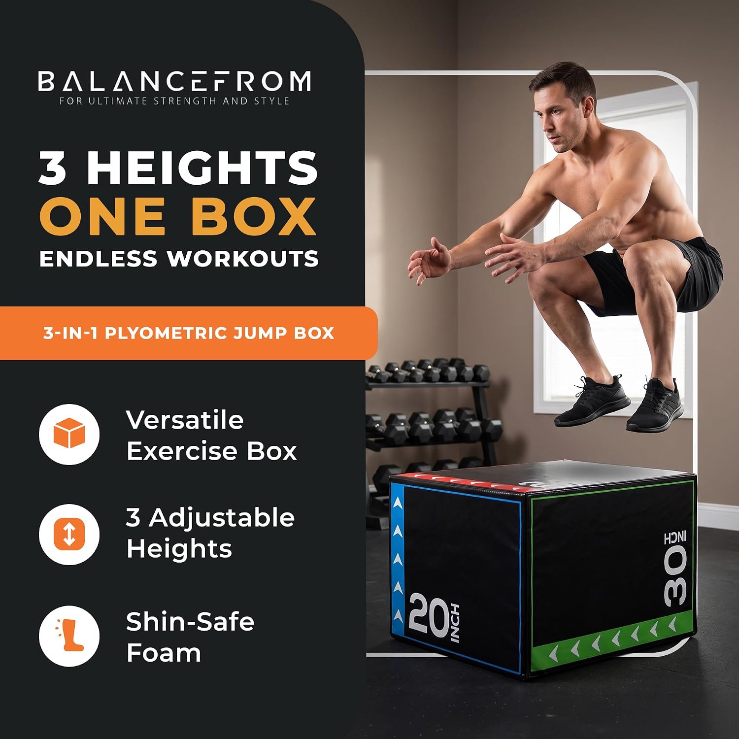 BalanceFrom 3-in-1 Foam Plyometric Jump Box for Home Gym, Multiple Heights. - Image 2