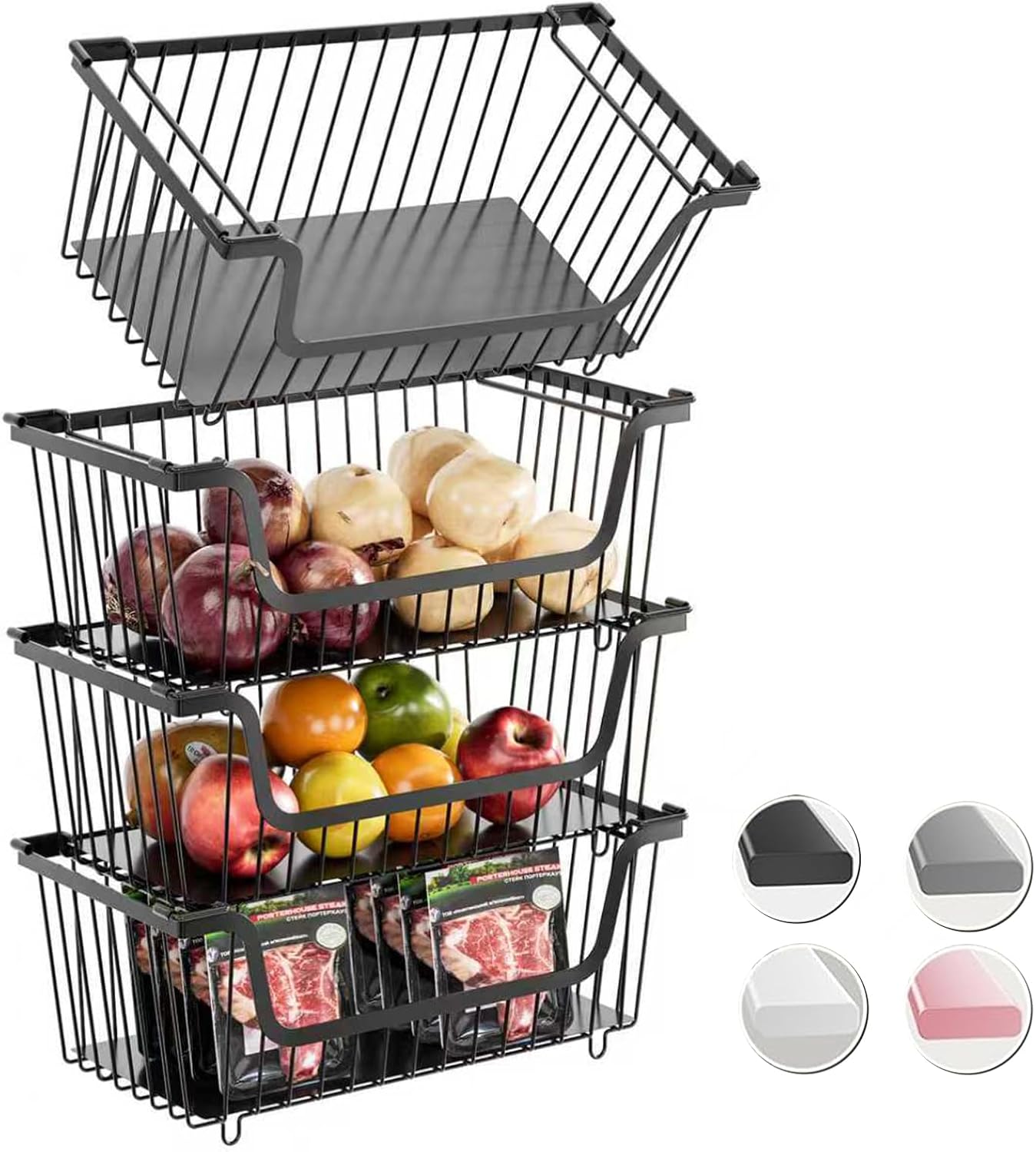 4 Pcs Stackable Wire Baskets Pantry...