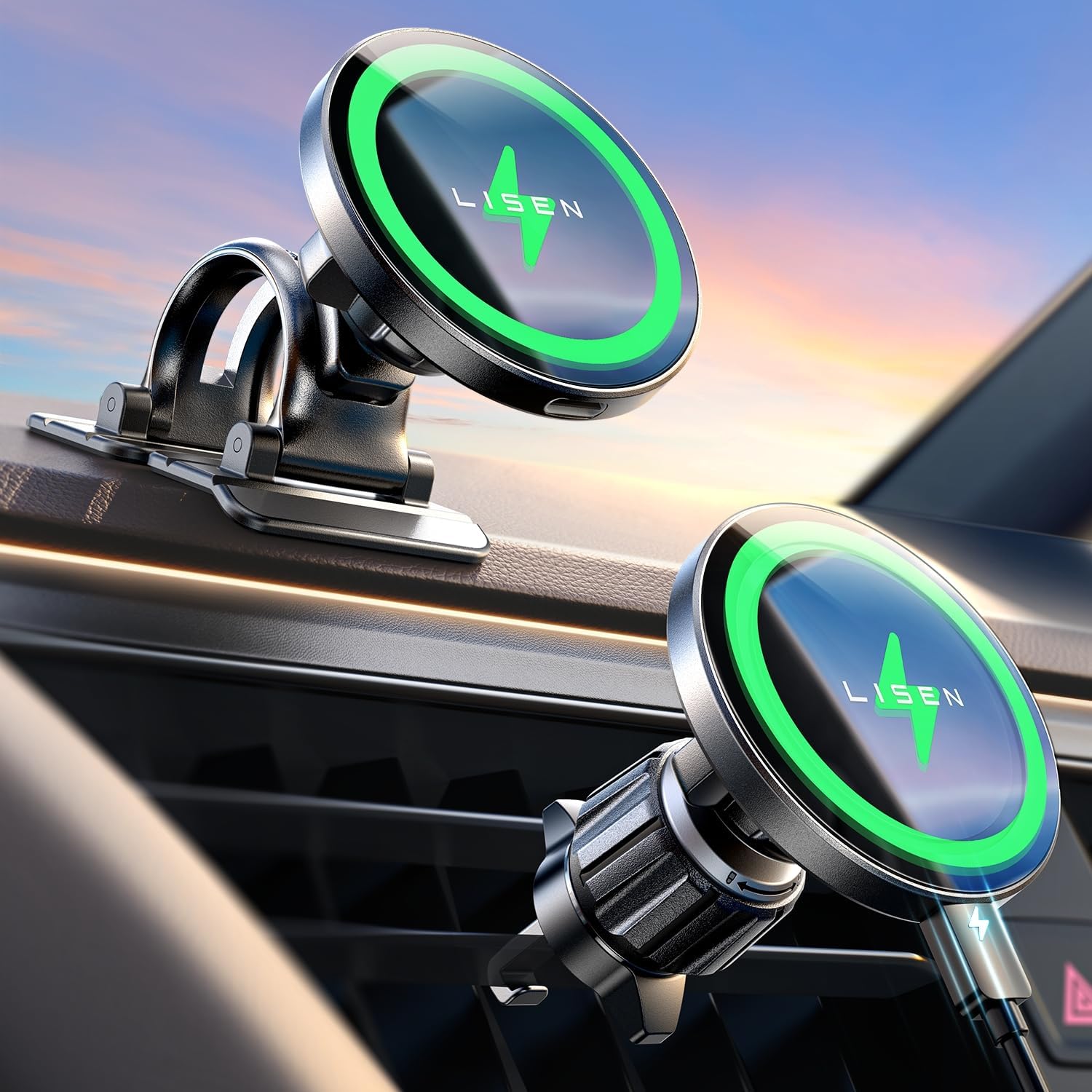 LISEN 15W MagSafe Car Mount Charger...