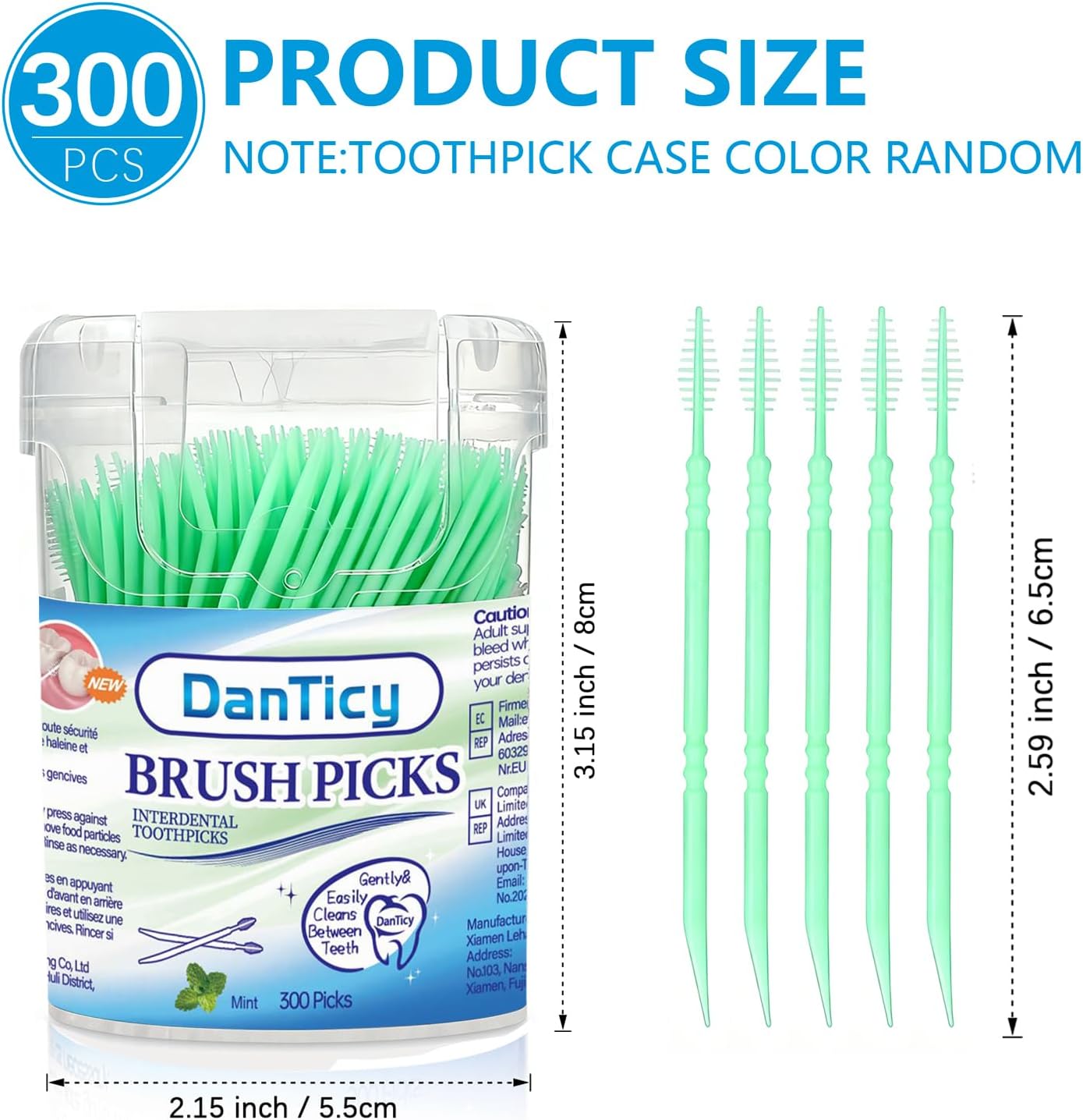 DanTicy Brushpicks Interdental Toothpicks,Soft Bristle Dental Floss Picks Toothpicks,Helps Removes Plaque and Debris Between Your Teeth, Mint, 300PCS (Pack of 1) - Image 2