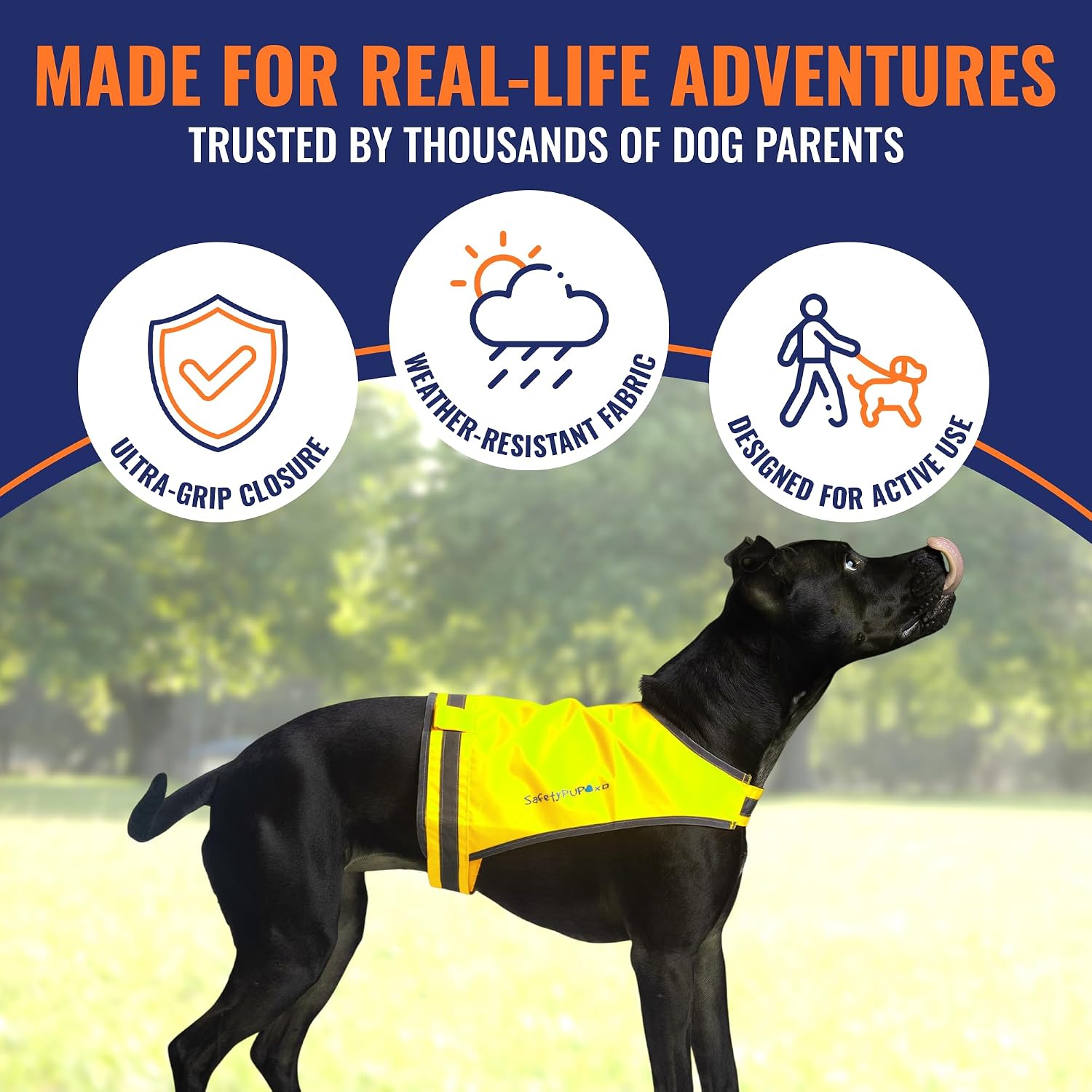 SafetyPUP XD Lite Dog Vest. Coverage to Mid Back. Reflective Hi Visibility Fluorescent Yellow Fabric Helps to Keep Them in Sight and Safe On and Off Leash. - Image 3