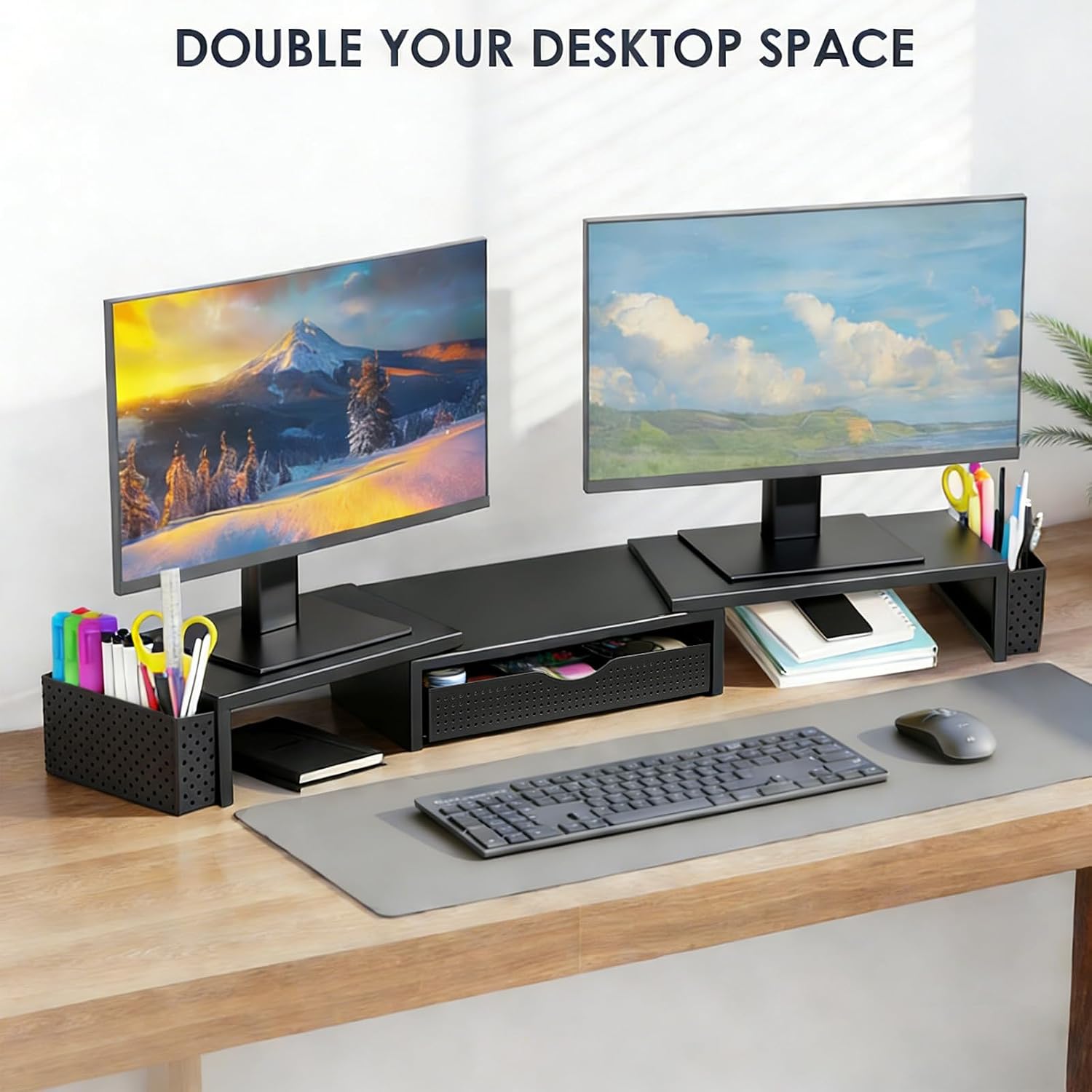 Spacrea Dual Monitor Stand Riser with Drawer and 2 Pen Holders - Image 6