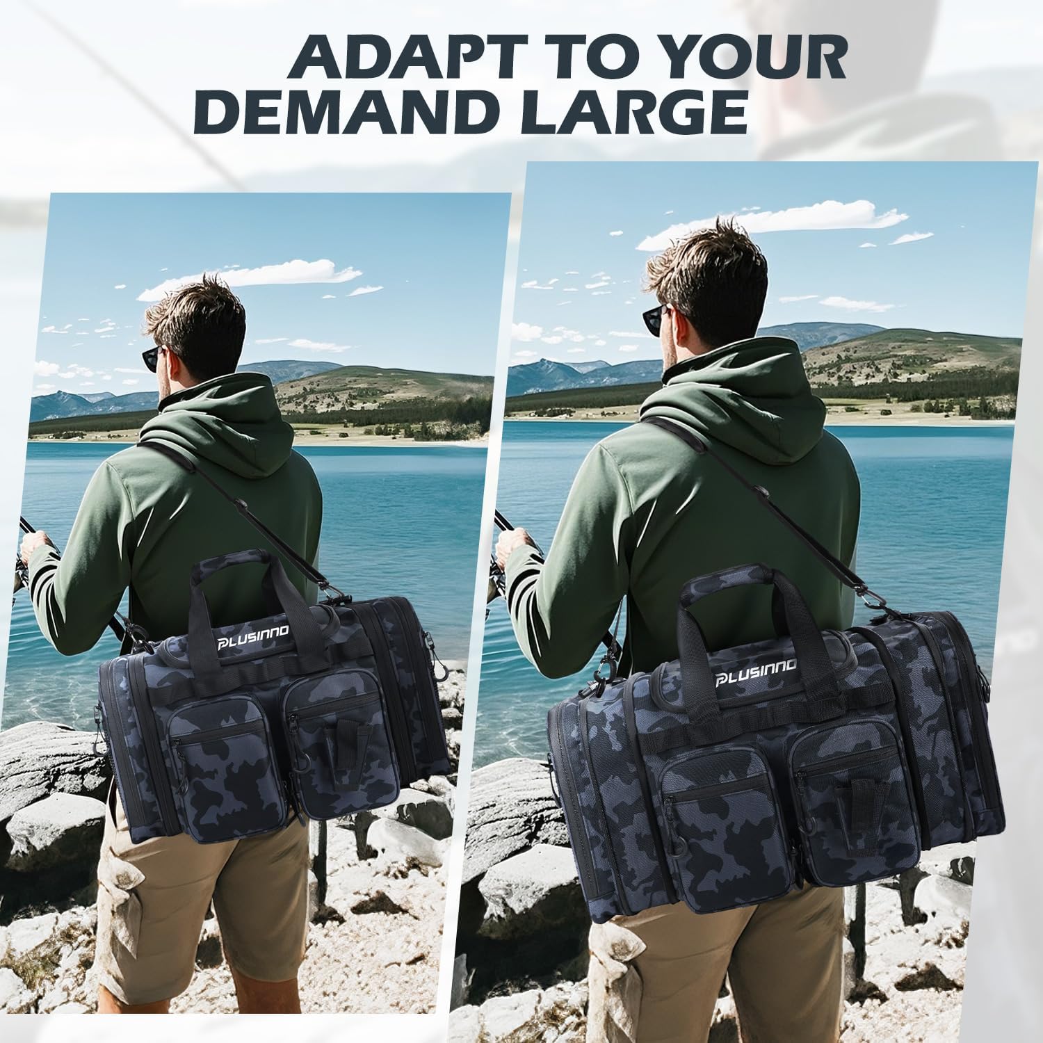 PLUSINNO Tackle Bag - Expandable Fishing Bag for Saltwater & Freshwater - Water Resistant Fishing Gear Shoulder Bag For Men, All-purpose Carrying Bags for Outdoors - Image 6