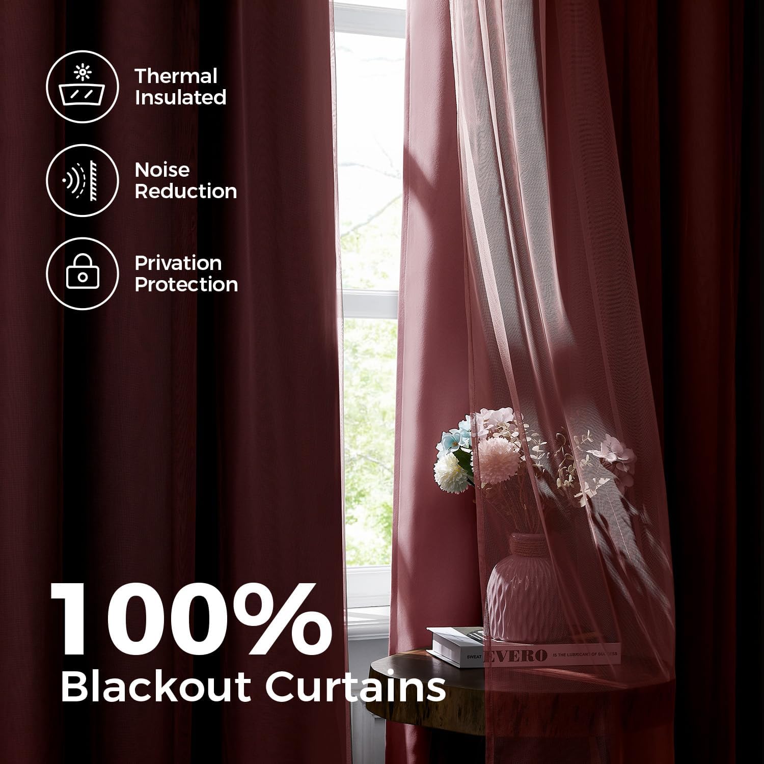 100% Blackout Curtains for Bedroom, Double Layer Pink 84" L - Image 3