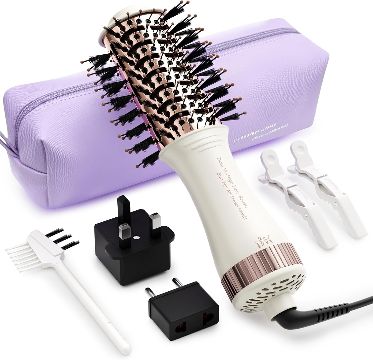 4-in-1 Travel Dual Voltage Hair Dryer Brush 110-240V Blow Dryer Brush