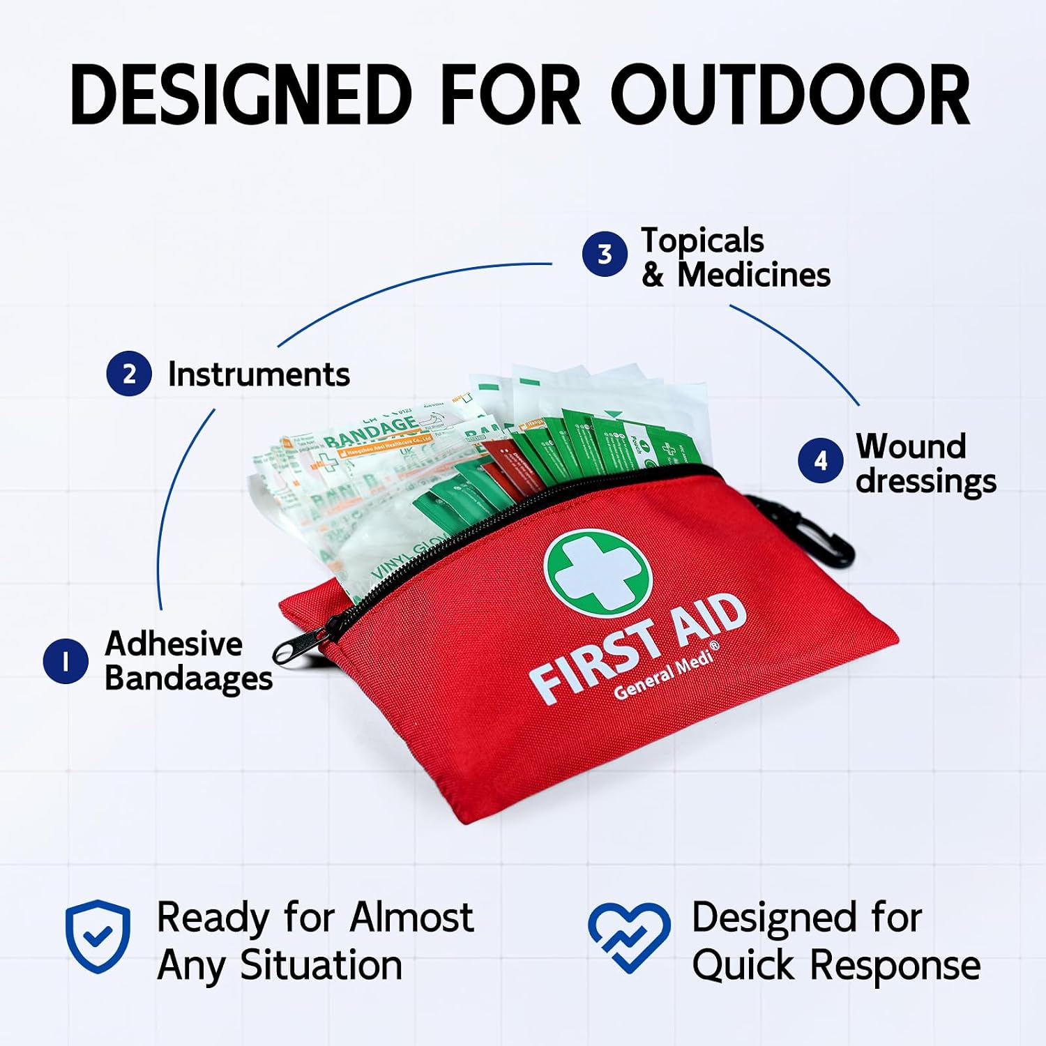 General Medi Mini First Aid Kit, 110 Piece Small First Aid Kit - Includes Emergency Foil Blanket, Scissors for Travel, Home, Office, Vehicle, Camping, Workplace & Outdoor (Red) - Image 8