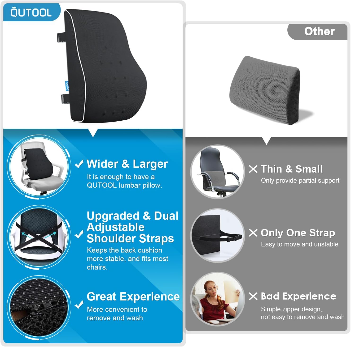 Lumbar Support Pillow for Office Chair, Office Home Essentials,Gifts for Mom,Dad, Back Support Pillow for Car, Chair Cushions,Back Pain Relief Improve Posture,Mesh Cover Double Adjustable Straps - Image 4