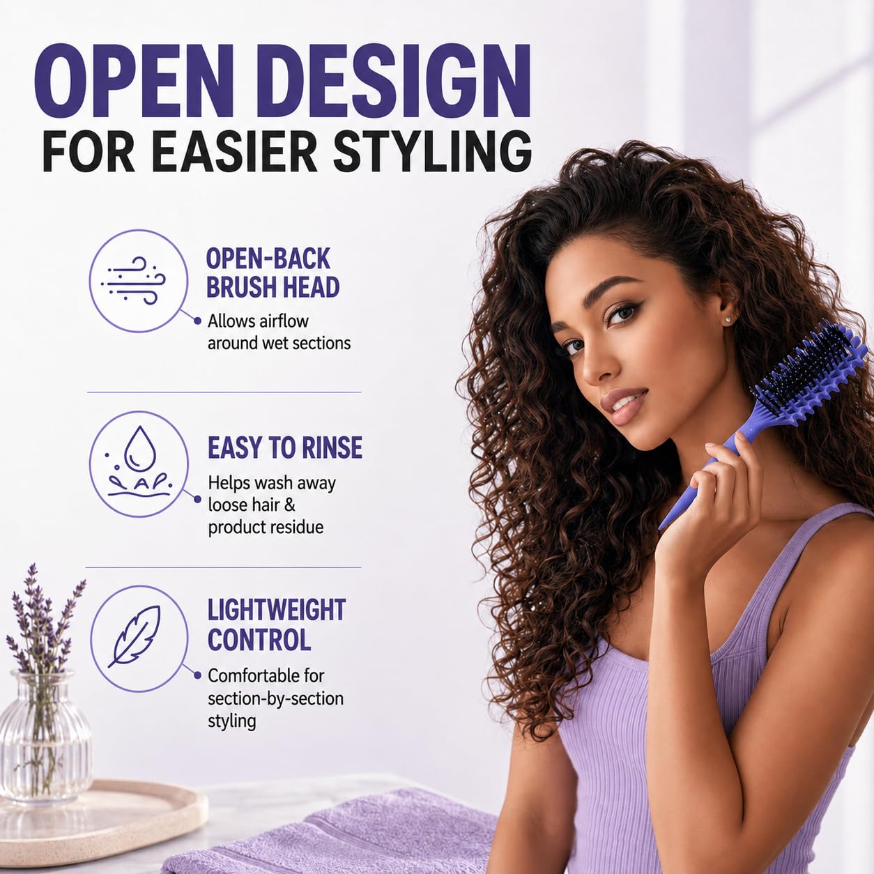 Curly Hair Brush Candybrush Curl Defining Brush for Detangling Shaping and Defining Curls for Women, Men, Wet & Dry Hair (Purple) - Image 6