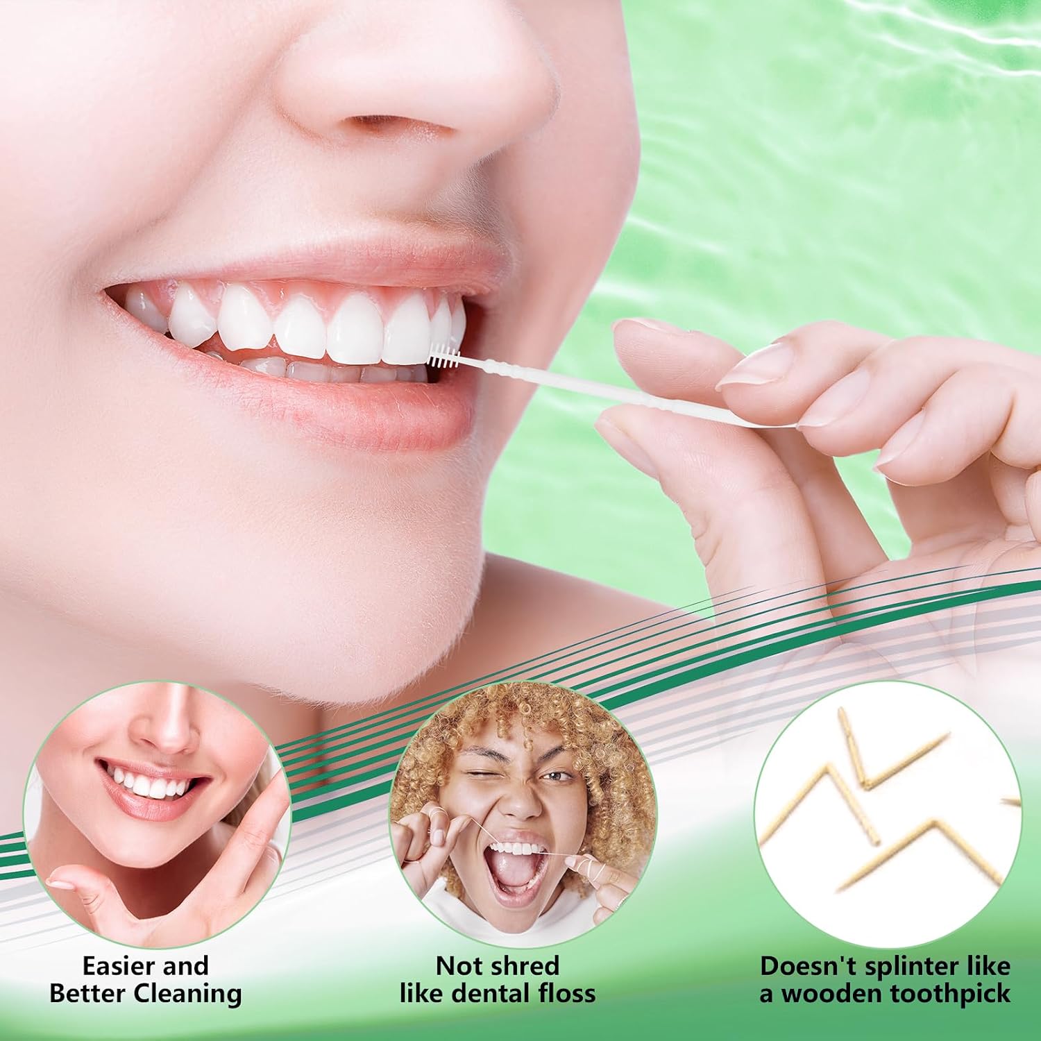 DanTicy Brushpicks Interdental Toothpicks,Soft Bristle Dental Floss Picks Toothpicks,Helps Removes Plaque and Debris Between Your Teeth, Mint, 300PCS (Pack of 1) - Image 5