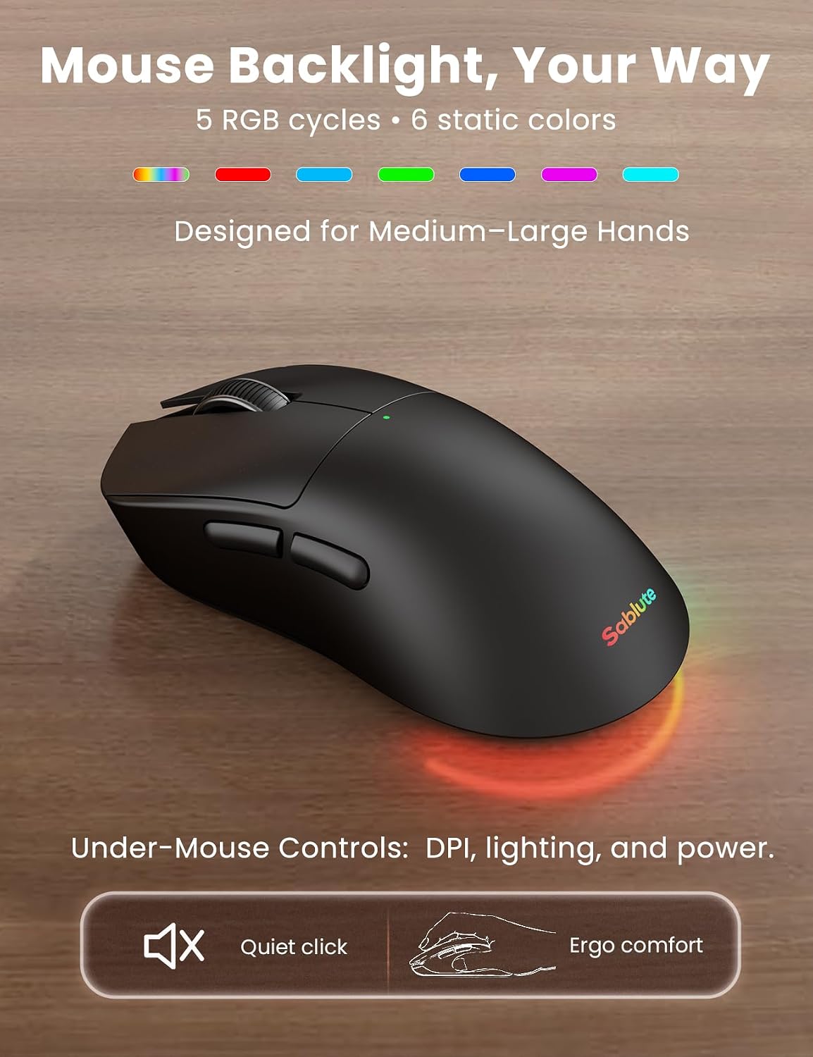 SABLUTE Ergonomic Wireless Keyboard and Mouse Combo, Rechargeable 4000mAh Backlit Keyboard with Soft Faux Lambskin Palm Rest, Wave Keys for Natural Typing, Compatible with Windows/Mac/Chrome OS - Image 8