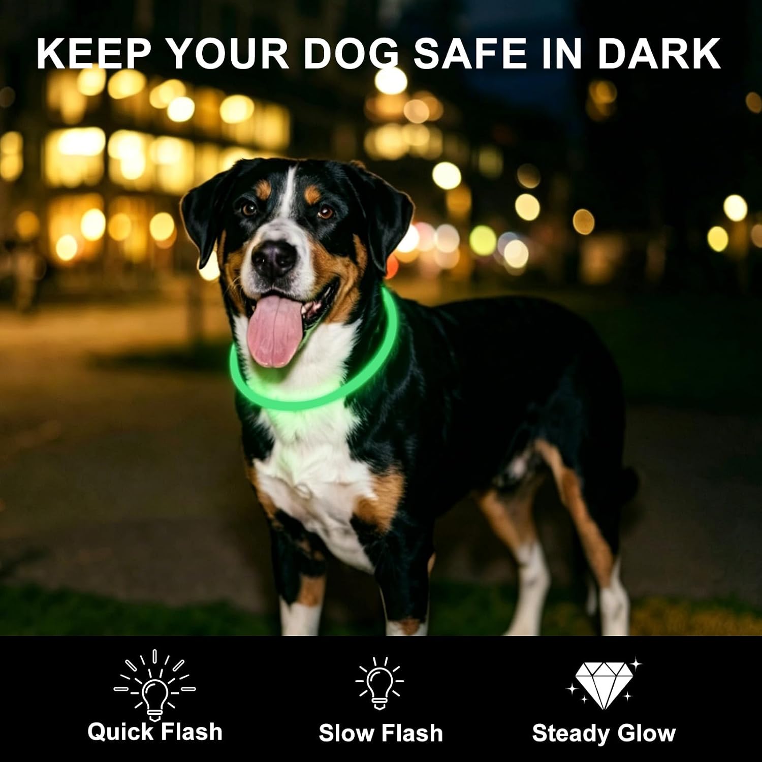 Novkin 2-Pack LED Dog Collar, Light Up Dog Collars,Rechargeable Dog Lights for Night Walking,Universal, Reusable Safety Necklace for Small Medium Large Dogs Green&Blue - Image 2