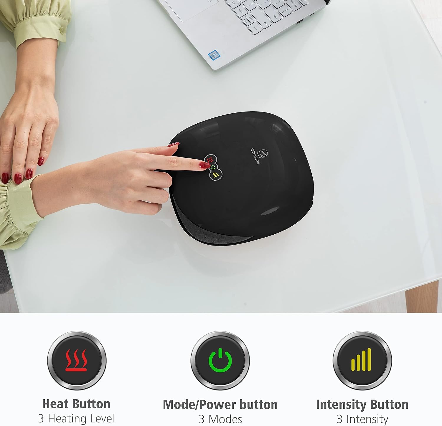 COMFIER Wireless Hand Massager with Heat -3 Levels Compression & Heating,Rechargeable Hand Massager Machine for Carpal Tunnel,【2026】Fathers Day Gift for Men(Black) - Image 7