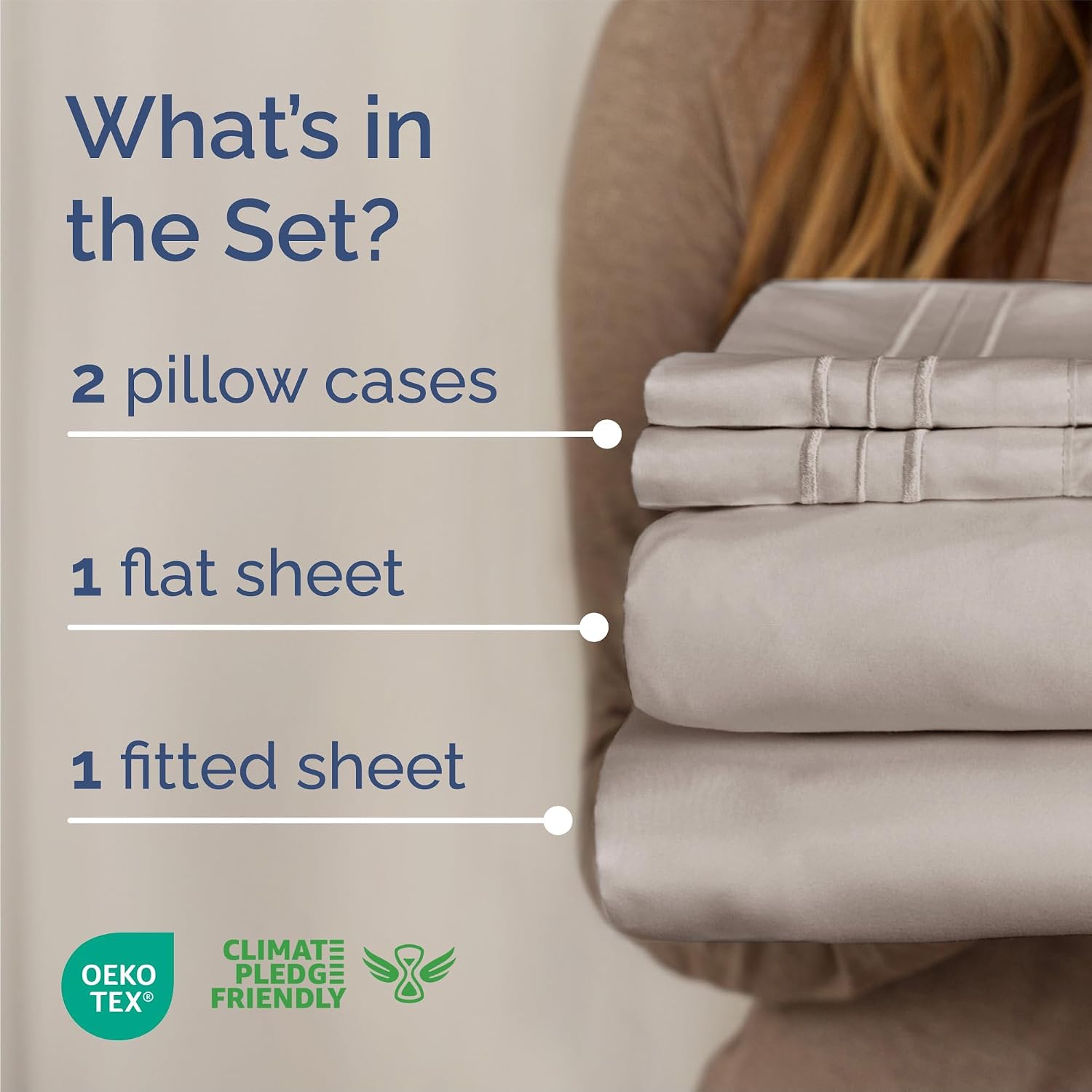Full Size 4 Piece Sheet Set - Breathable & Cooling Sheets - Light Grey - Image 2