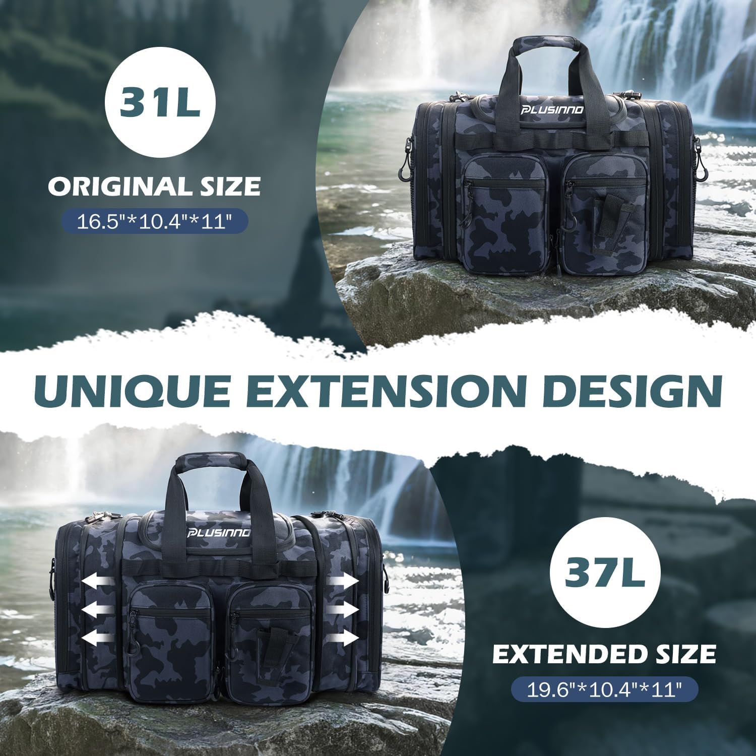 PLUSINNO Tackle Bag - Expandable Fishing Bag for Saltwater & Freshwater - Water Resistant Fishing Gear Shoulder Bag For Men, All-purpose Carrying Bags for Outdoors - Image 3