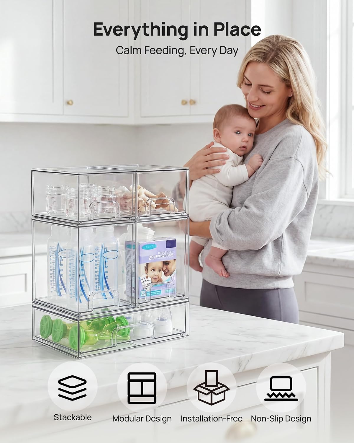 Vtopmart Clear Stackable Storage Drawers Set of 5, Plastic Organizer Bins - Image 4