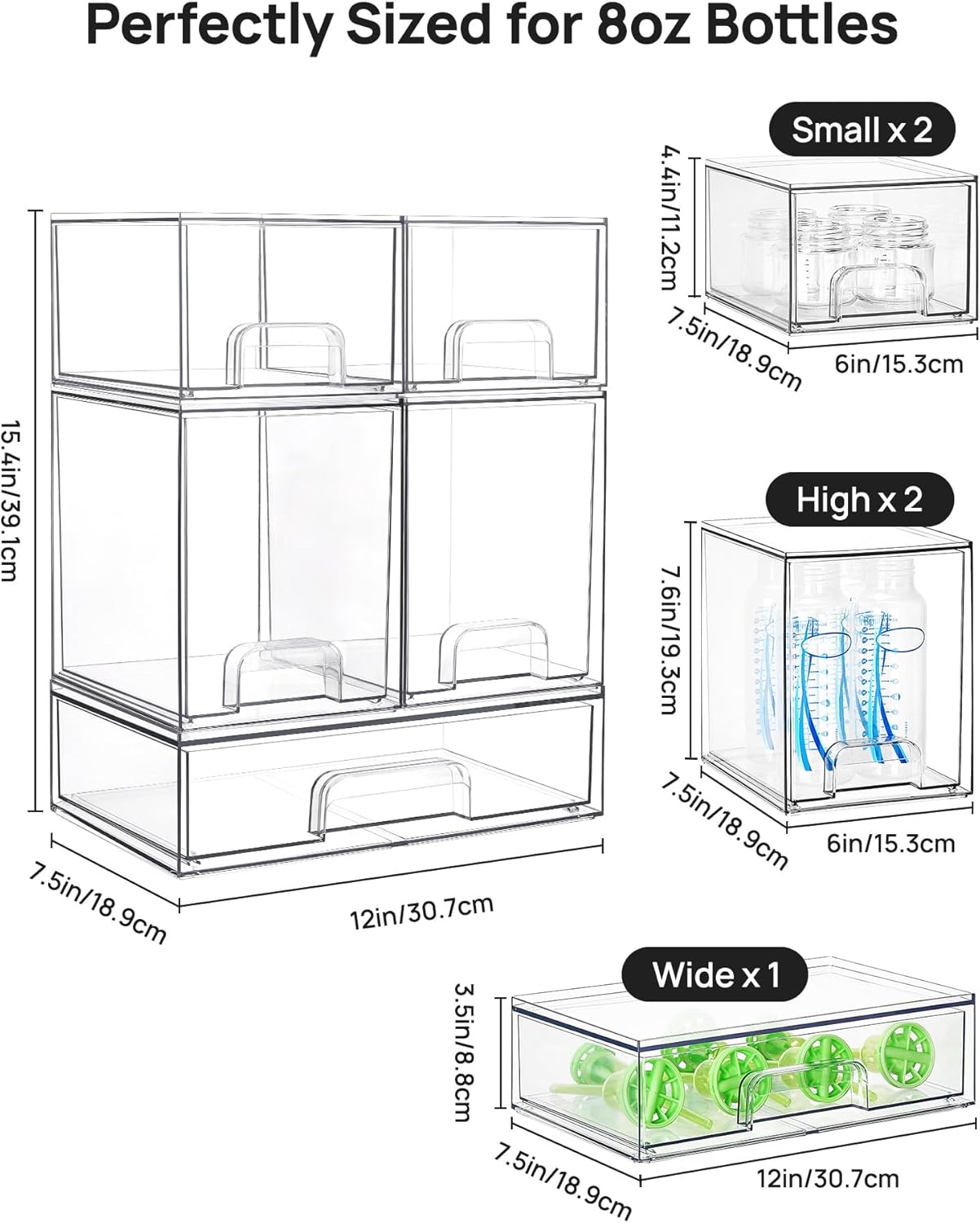 Vtopmart Clear Stackable Storage Drawers Set of 5, Plastic Organizer Bins - Image 3