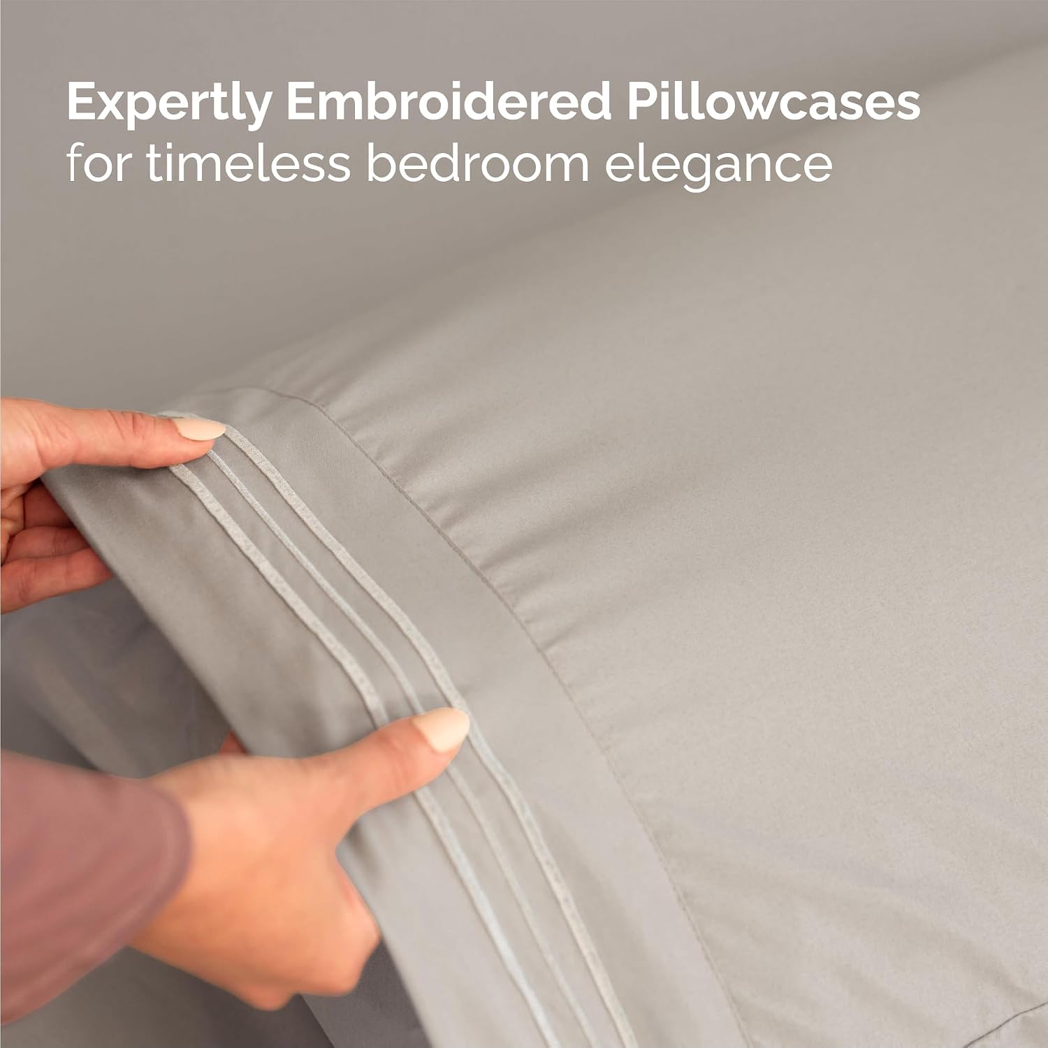 Full Size 4 Piece Sheet Set - Breathable & Cooling Sheets - Light Grey - Image 6
