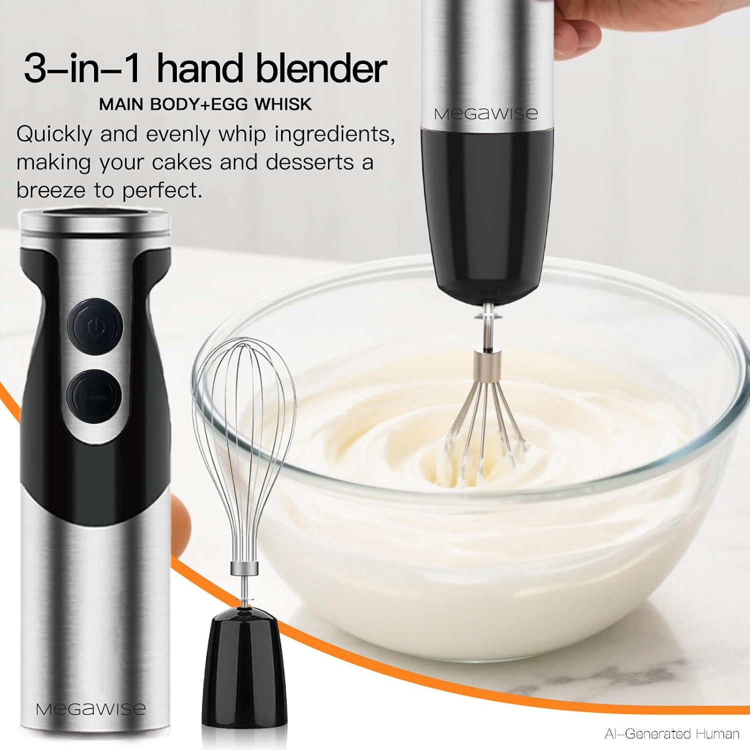 3-in-1 Immersion Hand Blender, Powerful MOTOR 12-Speed Stick Blender with Sturdy Titanium Plated Stainless Steel Blades - Image 7