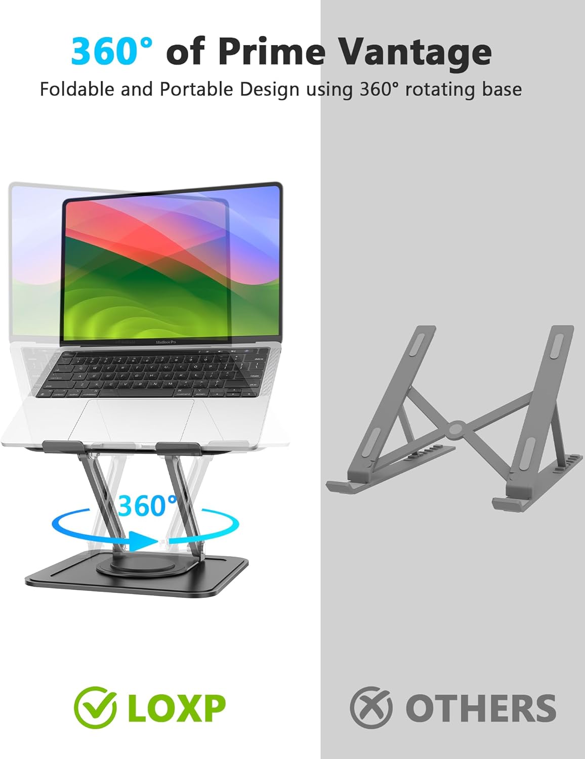 LOXP Adjustable Laptop Stand, Computer Stand with 360 Rotating Base - Image 2