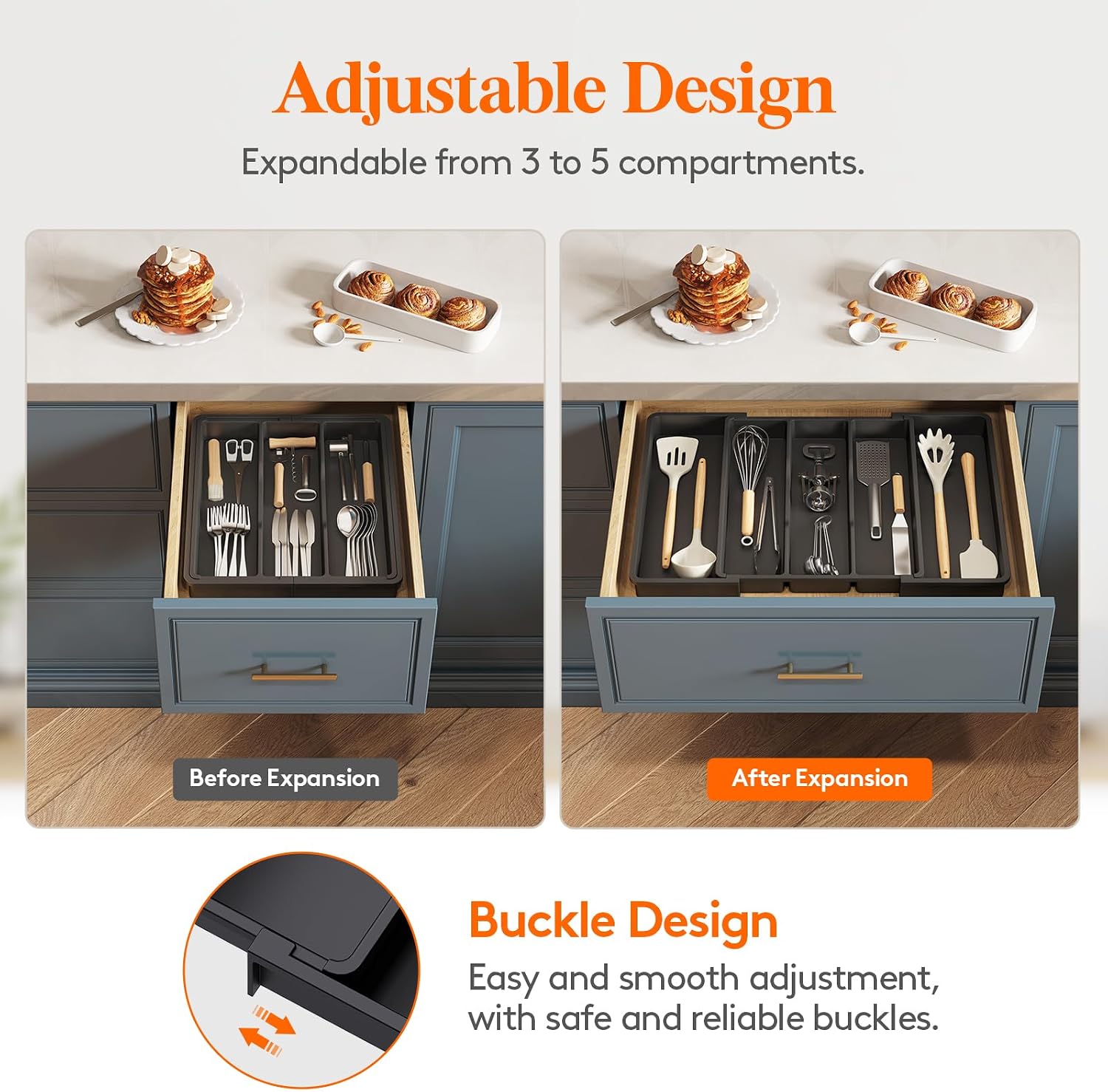 Lifewit Utensil Organizer for Kitchen Drawers, Expandable Utensil Tray - Image 4