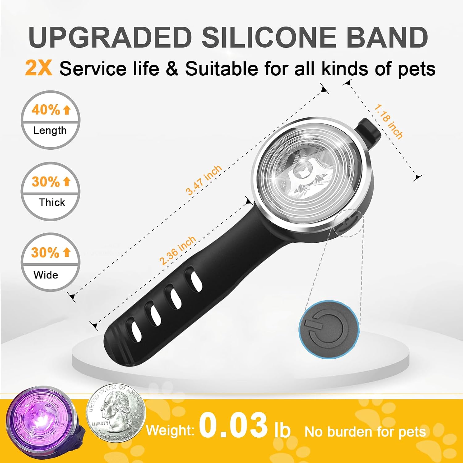 Tubasion 2-Pack Dog Lights for Night Walking, Upgraded 8 Modes Rechargeable Dog Collar Lights for Nighttime Clip On, IPX6 Waterproof and Silicone Band Safety Lights for Dog Collars - Image 4