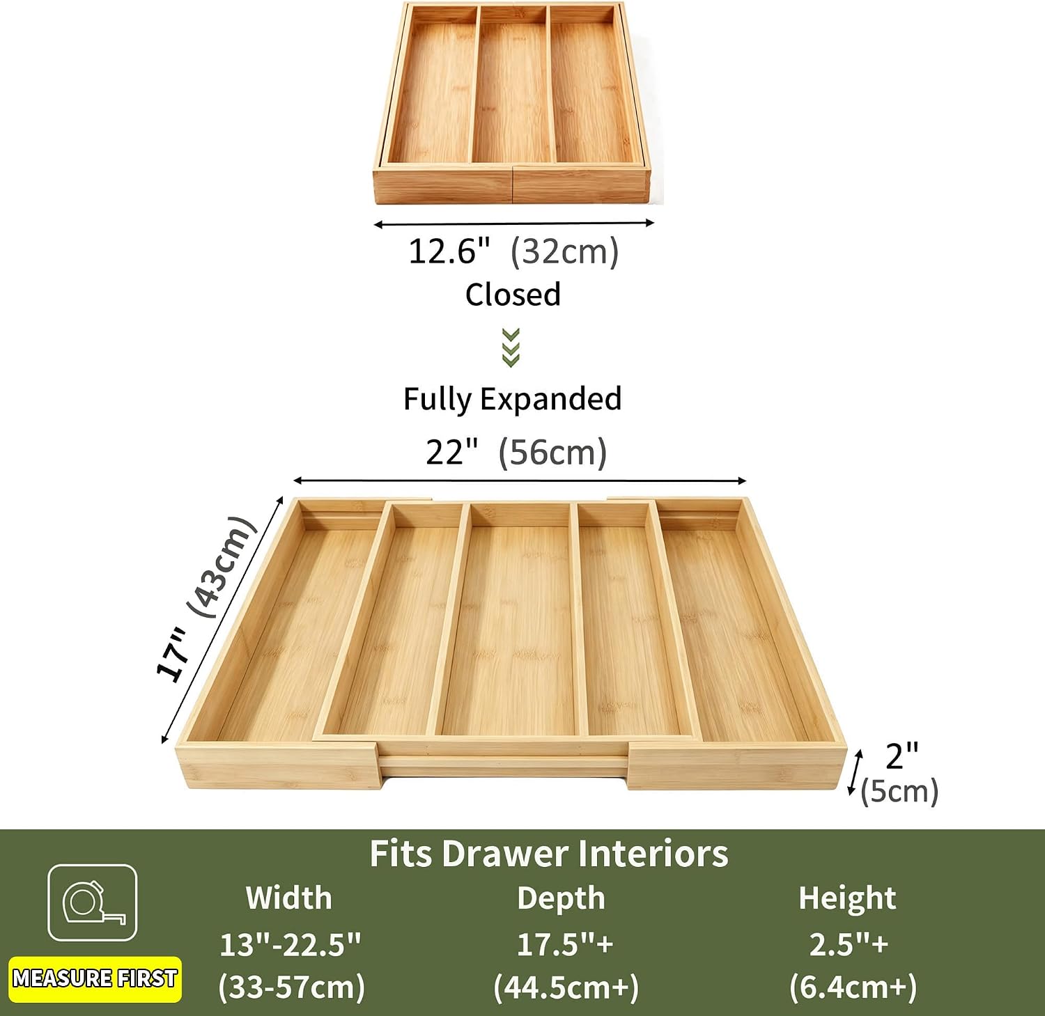 Utoplike Bamboo Expandable Kitchen Drawer Organizer Silverware Utensil Tray - Image 3