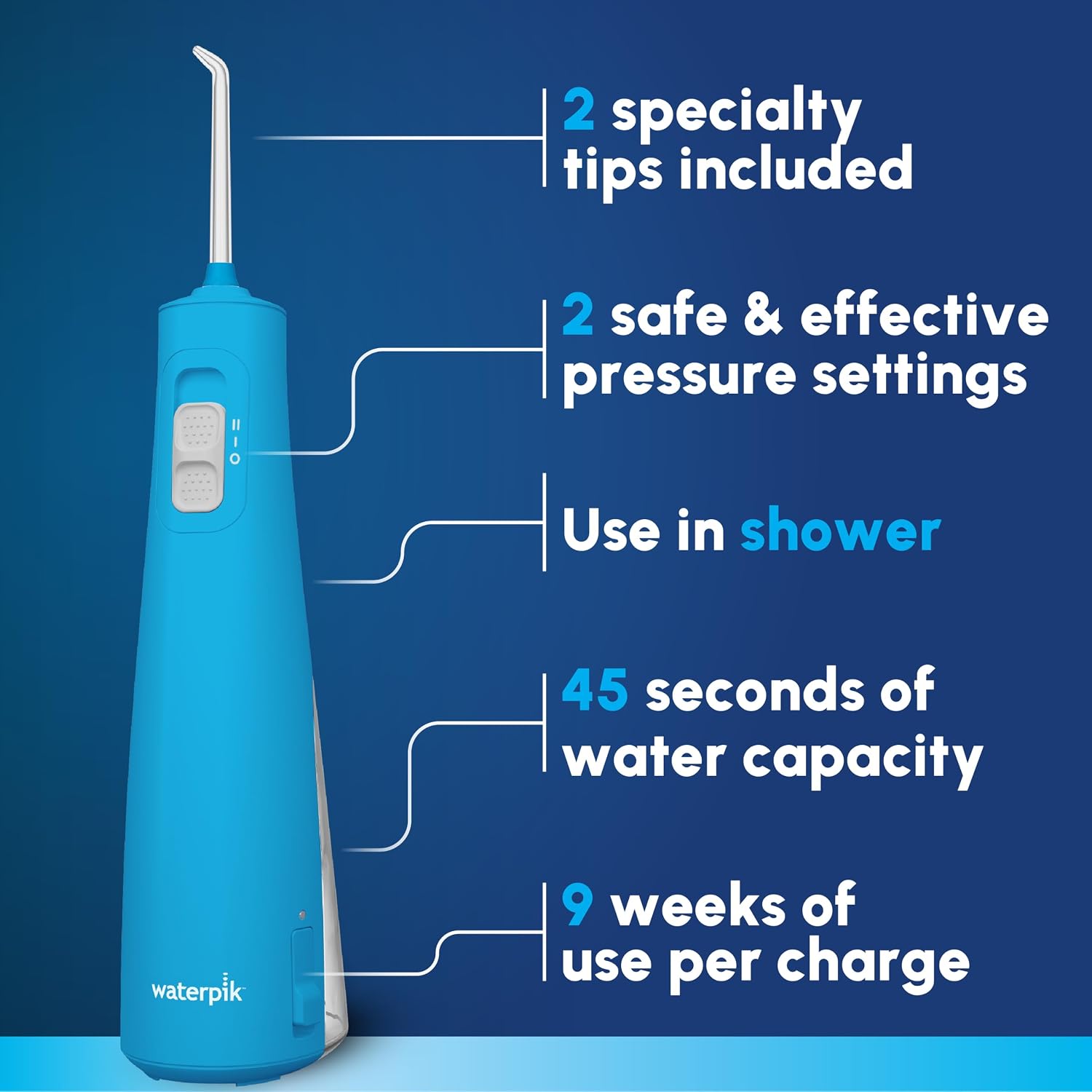 Waterpik Cordless Pulse 3100 Portable Water Flosser, Rechargeable, Cyan - Image 2