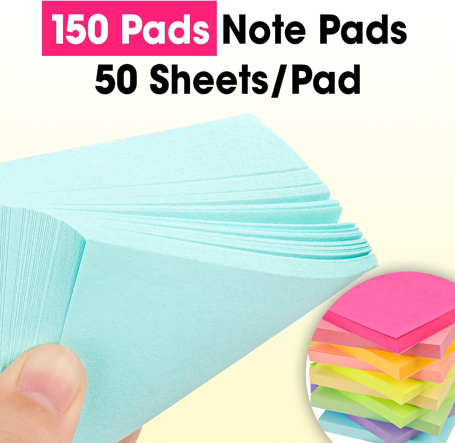 150 Pads Sticky Notes 3x3, Self-Stick Pads Bulk Bright Colors, School Supplies, Office Products, 50 Sheet/Pad - Image 4