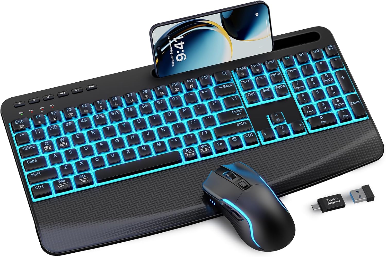 SABLUTE Wireless Backlit Keyboard and Mouse Combo, Rechargeable Quiet