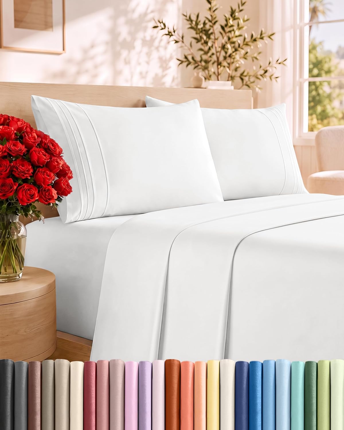 Full Size 4 Piece Sheet Set - Comfy Breathable & Cooling Sheets - White