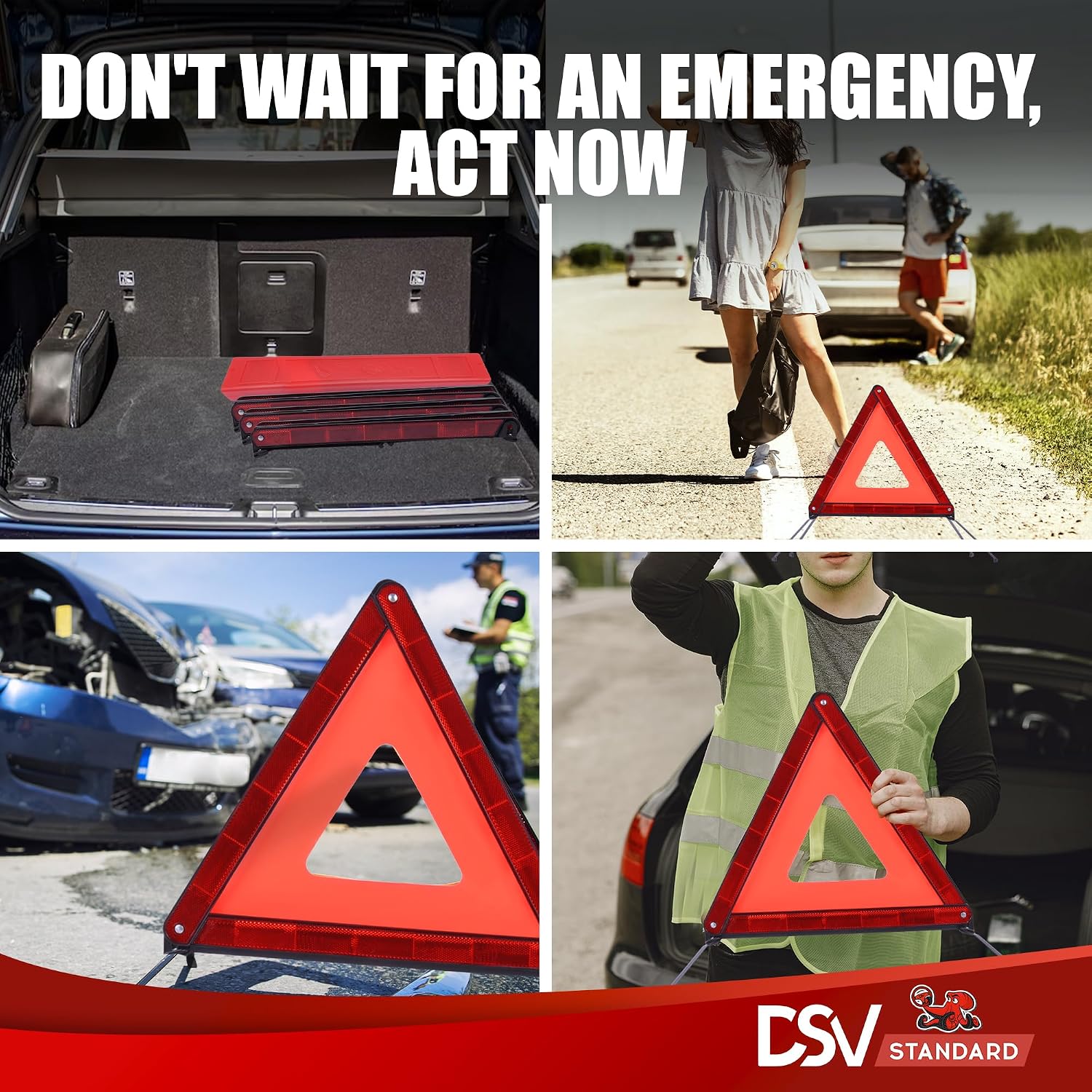 DSV Standard Emergency Triangles, Warning Triangles for Vehicles, Reflective Triangle, Safety Triangles with Case for Vehicles Breakdown, 3-Pack - Image 7