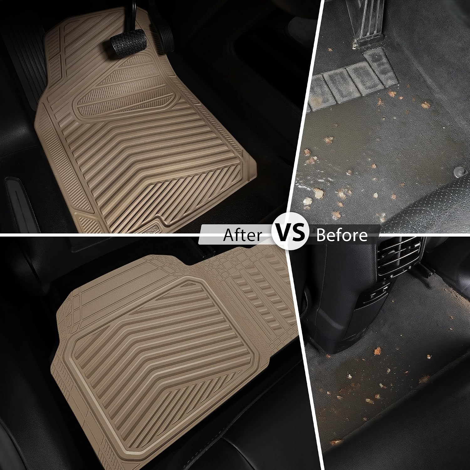 CAR PASS Rubber Car Mats, Waterproof Car Floor Mats All Weather Car Mat Full Set 3 Piece, Tan Automotive Floor Mat Trim to Fit for Cars Sedan SUVs Trucks, Anti-Slip Easy Clean, All Beige - Image 7
