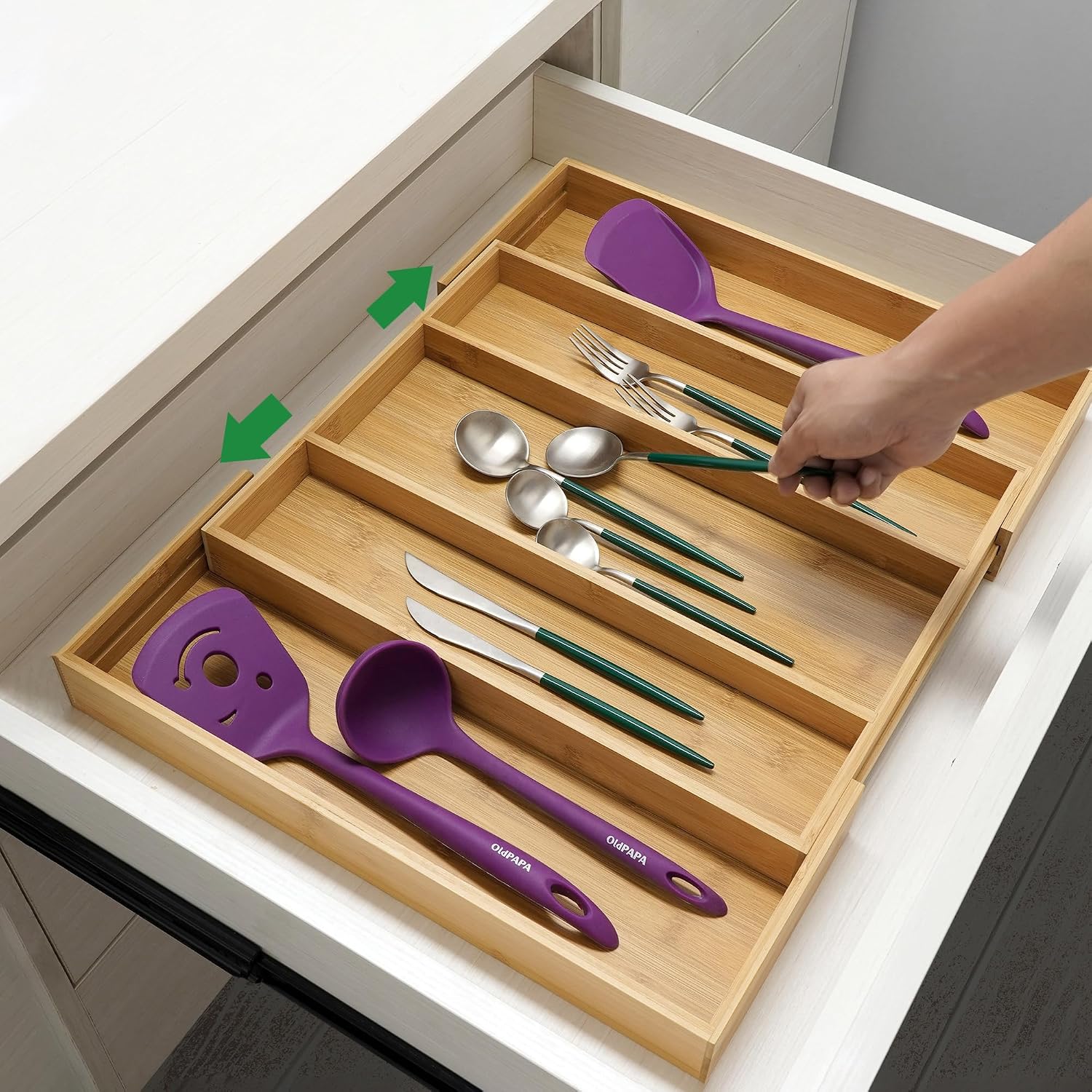 Utoplike Bamboo Expandable Kitchen Drawer Organizer Silverware Utensil Tray - Image 9