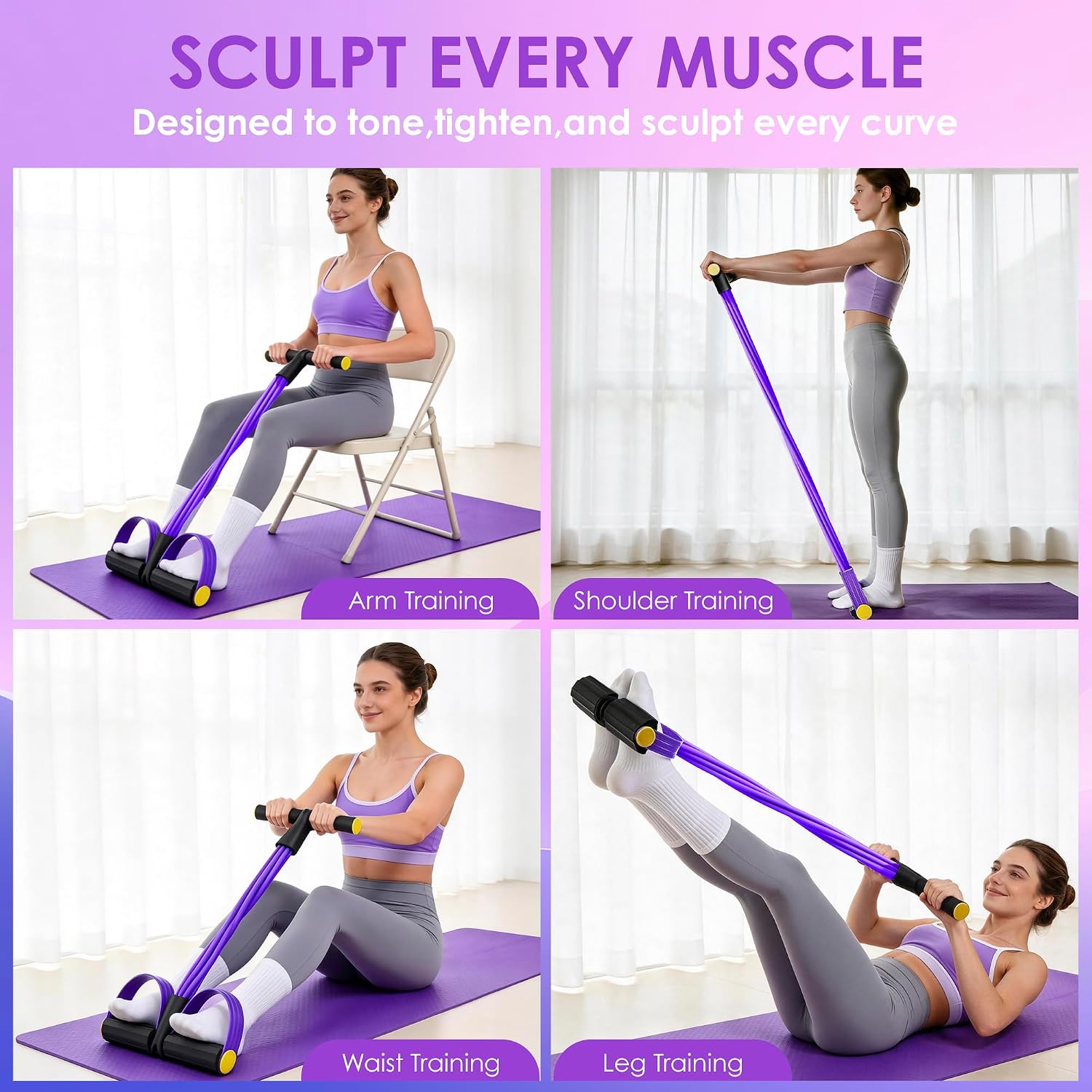 Pedal Resistance Band with Handle, Foot Pedal Resistance Band for Women, Multifunction Exercise Bands for Home Gym Full Body & Working Out - Image 6
