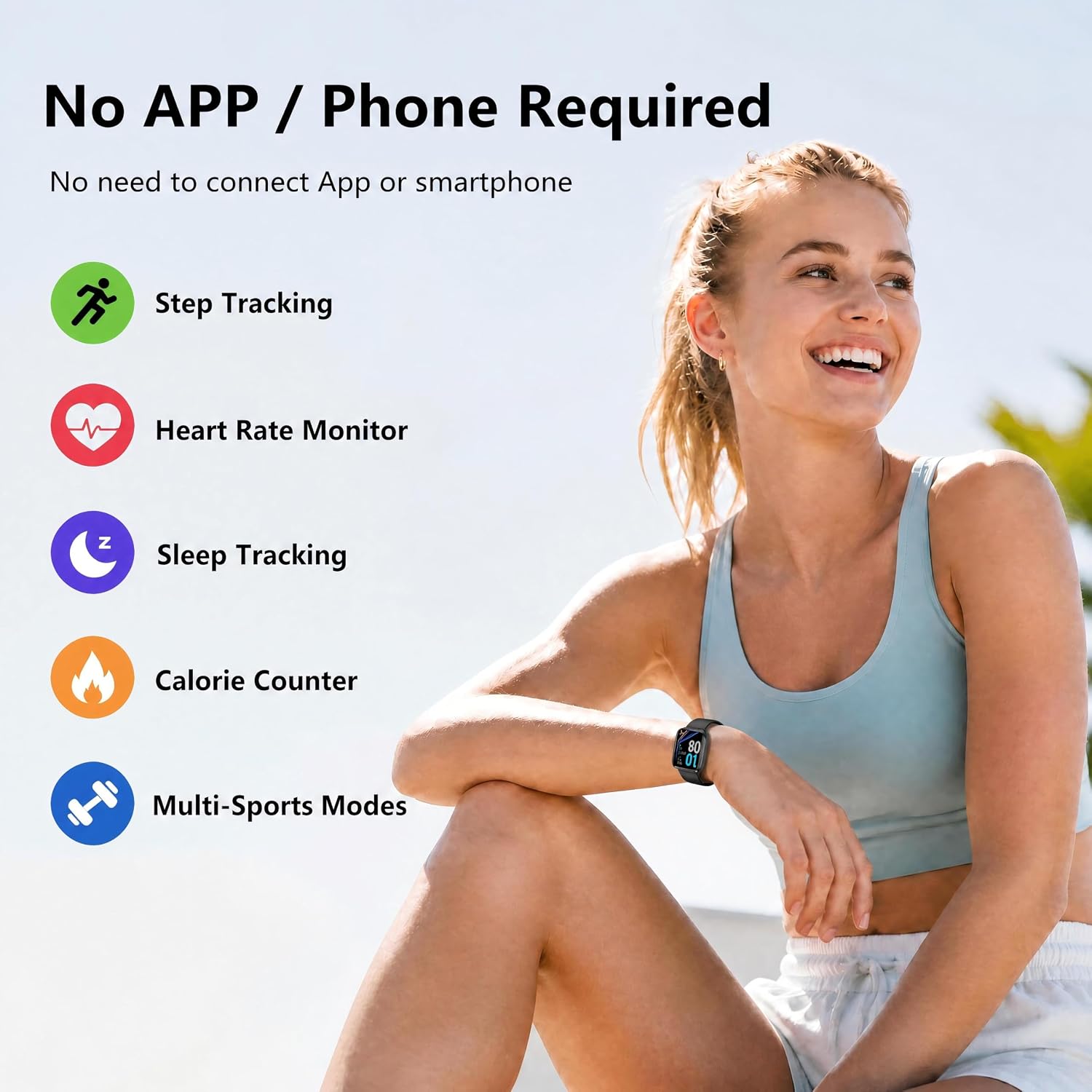 Fitness Tracker Watch with Heart Rate, No App No Phone Required, Pedometer - Image 2