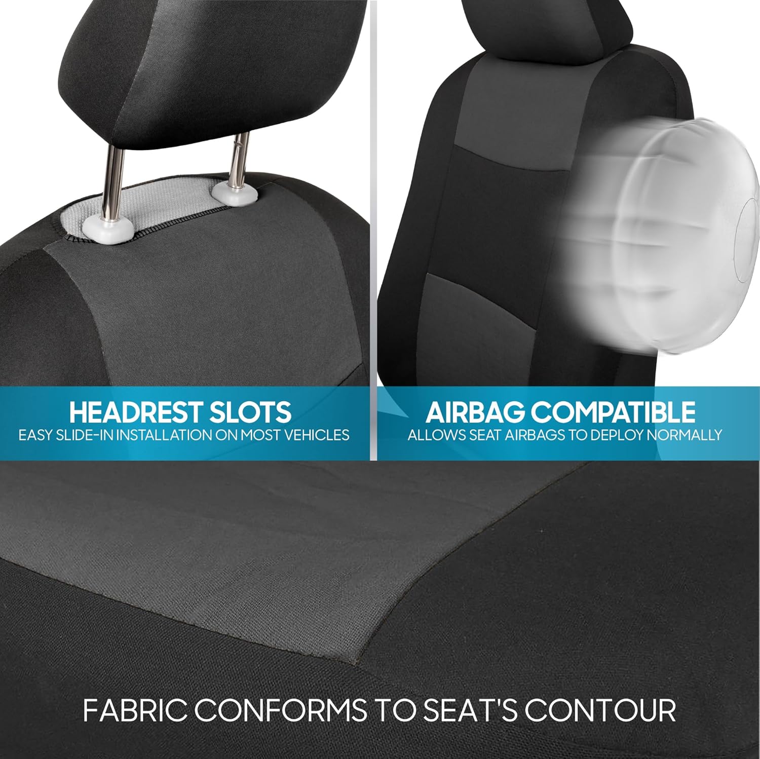 BDK PolyPro Car Seat Covers Full Set in Charcoal on Black – Front and Rear Split Bench for Cars, Easy to Install Cover Set, Accessories Auto Trucks Van SUV - Image 8
