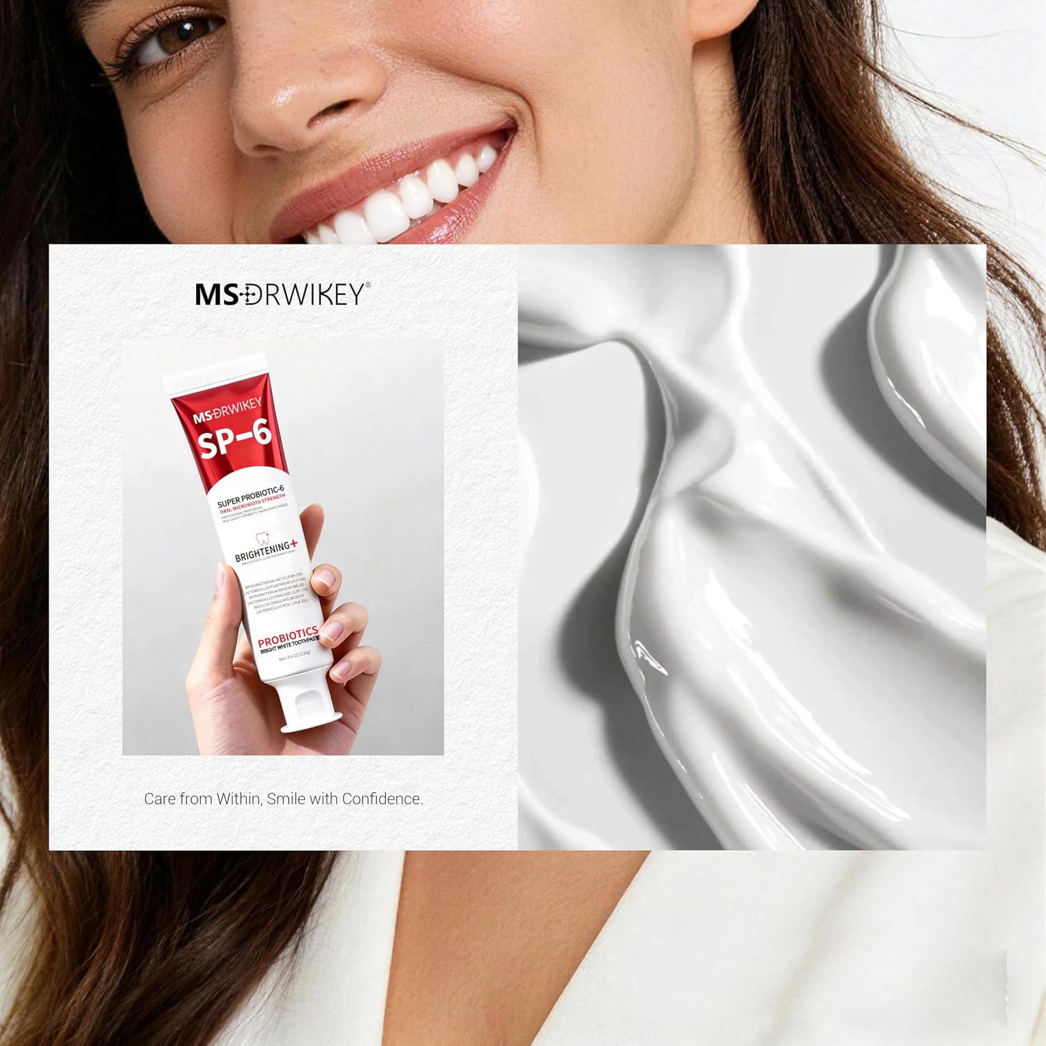MSDRWIKEY SP-6 Probiotic Whitening Toothpaste - Enhanced Formula with 6 Probiotics for Teeth Whitening and Gum Health - Enamel-Safe, Fluoride-Free, Fresh Mint Flavor, 4.6oz (2) - Image 6