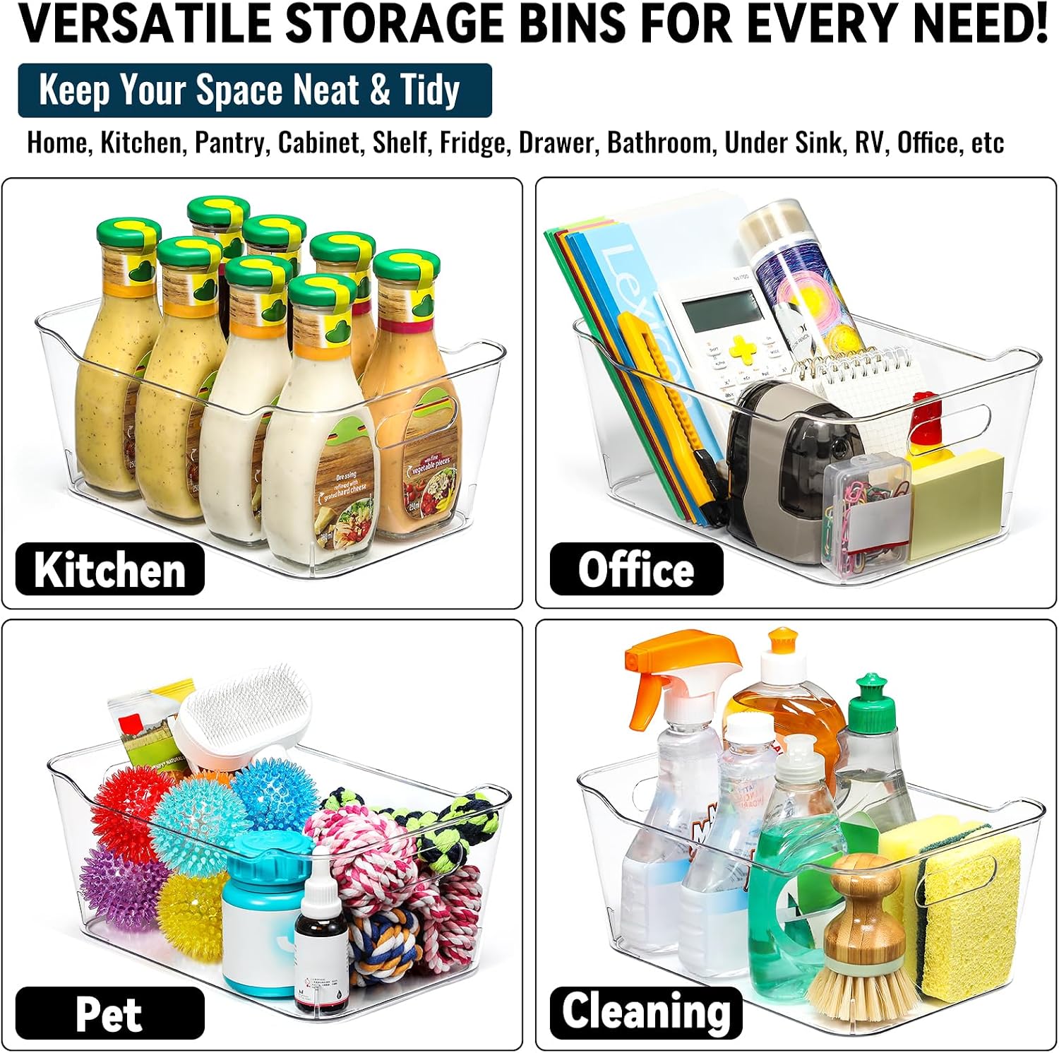 12 PACK Multi-Use Clear Storage Bins, Pantry Kitchen Cabinet Organizer Bins - Image 7