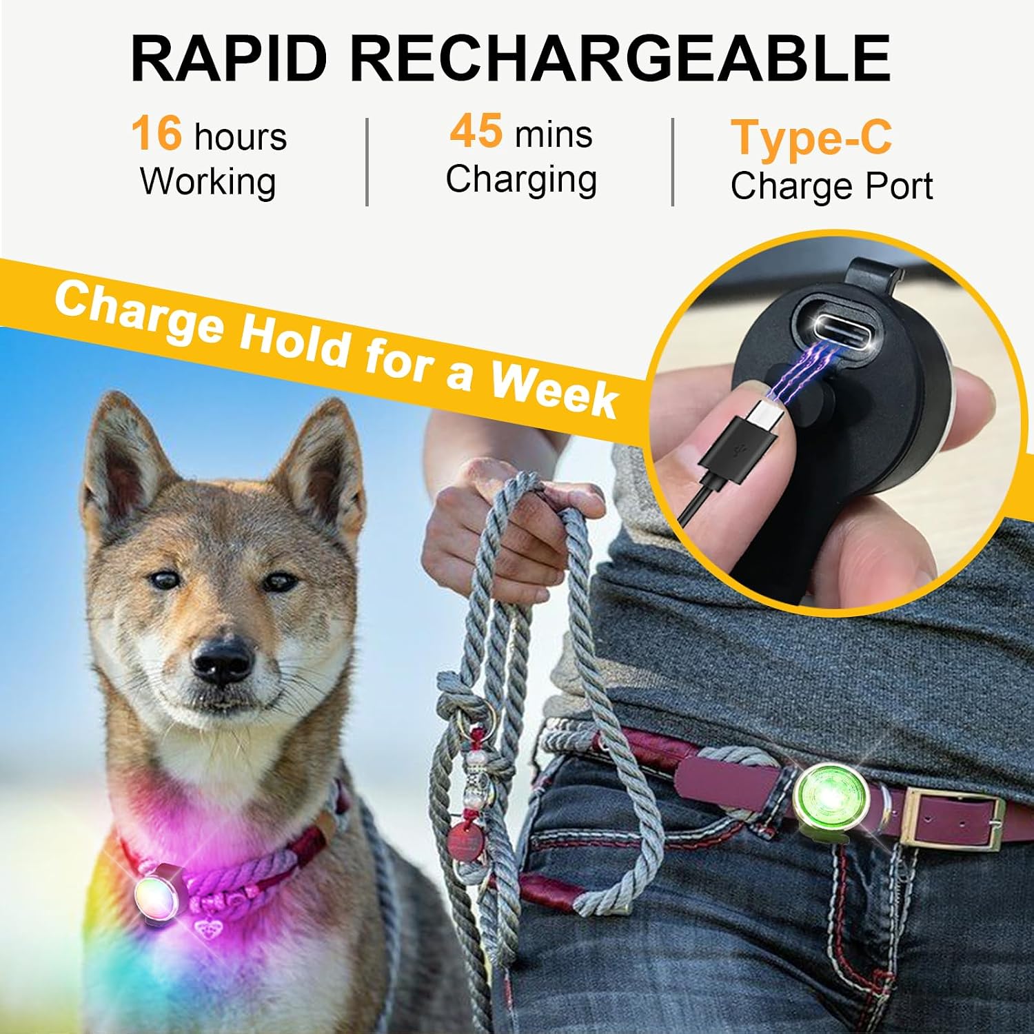 Tubasion 2-Pack Dog Lights for Night Walking, Upgraded 8 Modes Rechargeable Dog Collar Lights for Nighttime Clip On, IPX6 Waterproof and Silicone Band Safety Lights for Dog Collars - Image 6