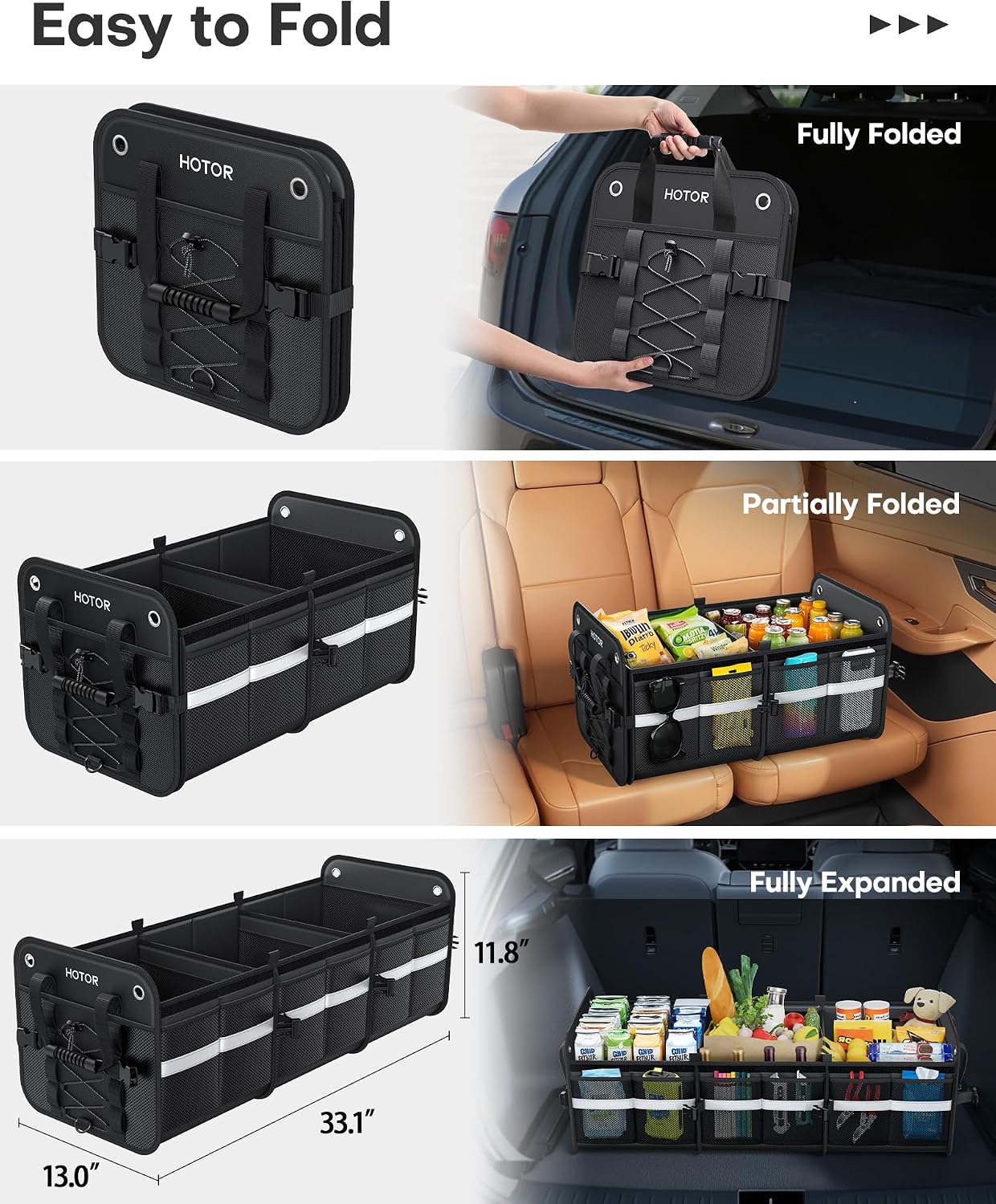 HOTOR Trunk Organizer - Car Organizer and Storage with Cooler Bag for SUV - Image 5