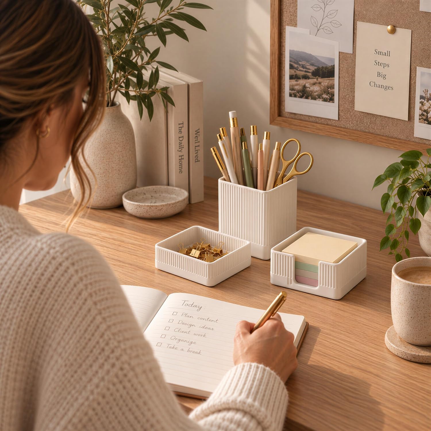 Aesthetic Desk Organizer Set of 3 - Sturdy Concrete Office Accessories - Image 6