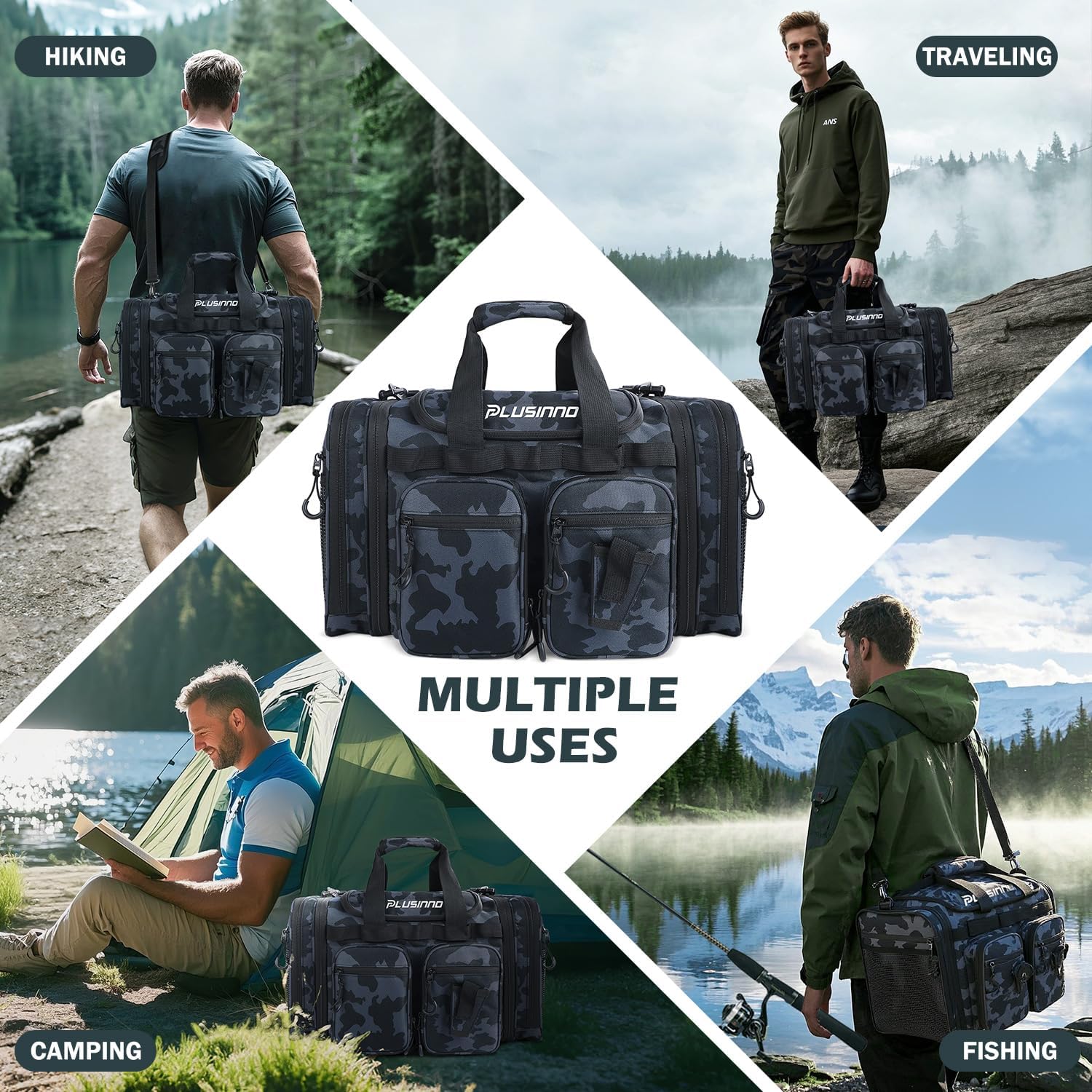 PLUSINNO Tackle Bag - Expandable Fishing Bag for Saltwater & Freshwater - Water Resistant Fishing Gear Shoulder Bag For Men, All-purpose Carrying Bags for Outdoors - Image 7