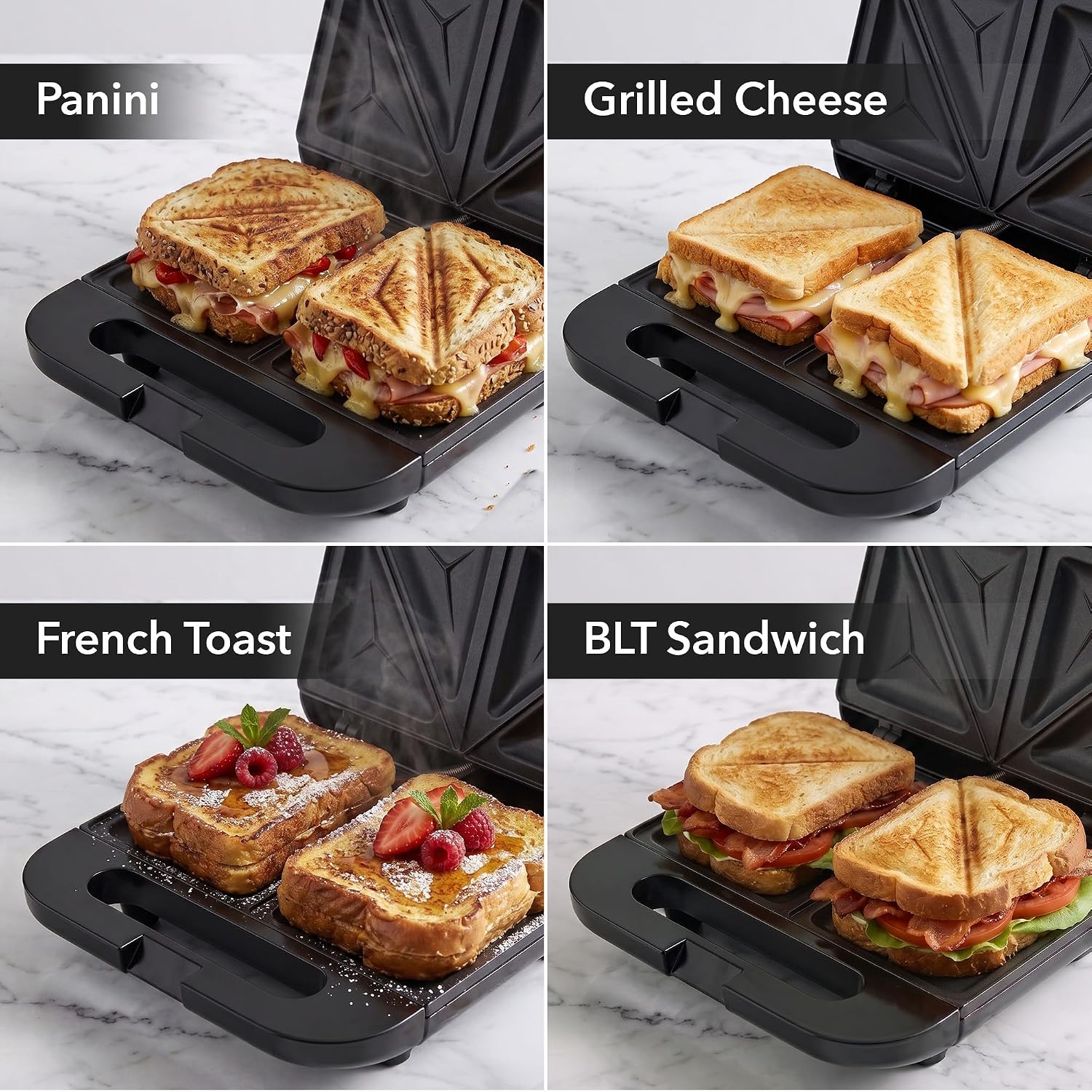 OVENTE Electric Sandwich Maker, 750W Non-Stick Plates, Black GPS401B - Image 6