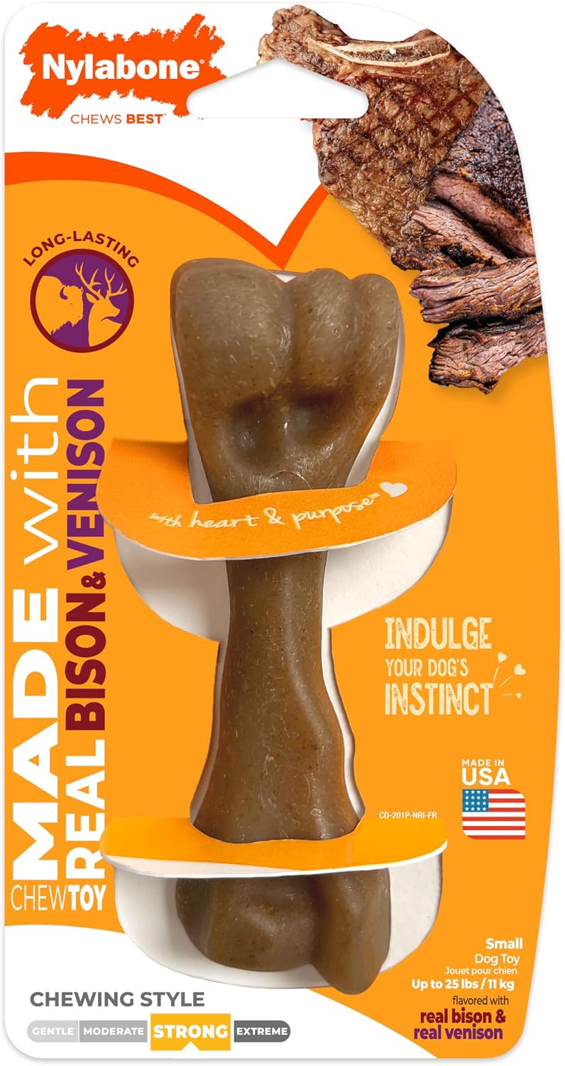 Nylabone Strong Chew Femur Bone Dog Toy Made with Real Bison & Venison