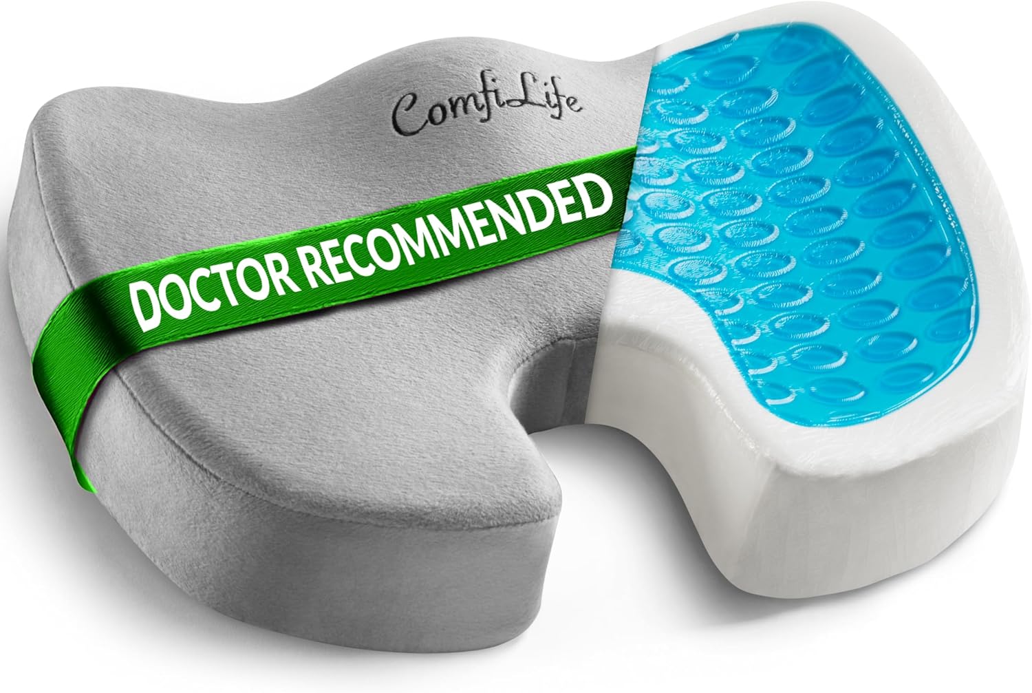 ComfiLife Doctor Recommended Seat Cushion - Premium Gel & Memory Foam Office Chair, Car Seat, Lifting Cushion - Chair Cushions for Back & Sciatica Relief - Seat Cushions for Office & Desk (Gray)