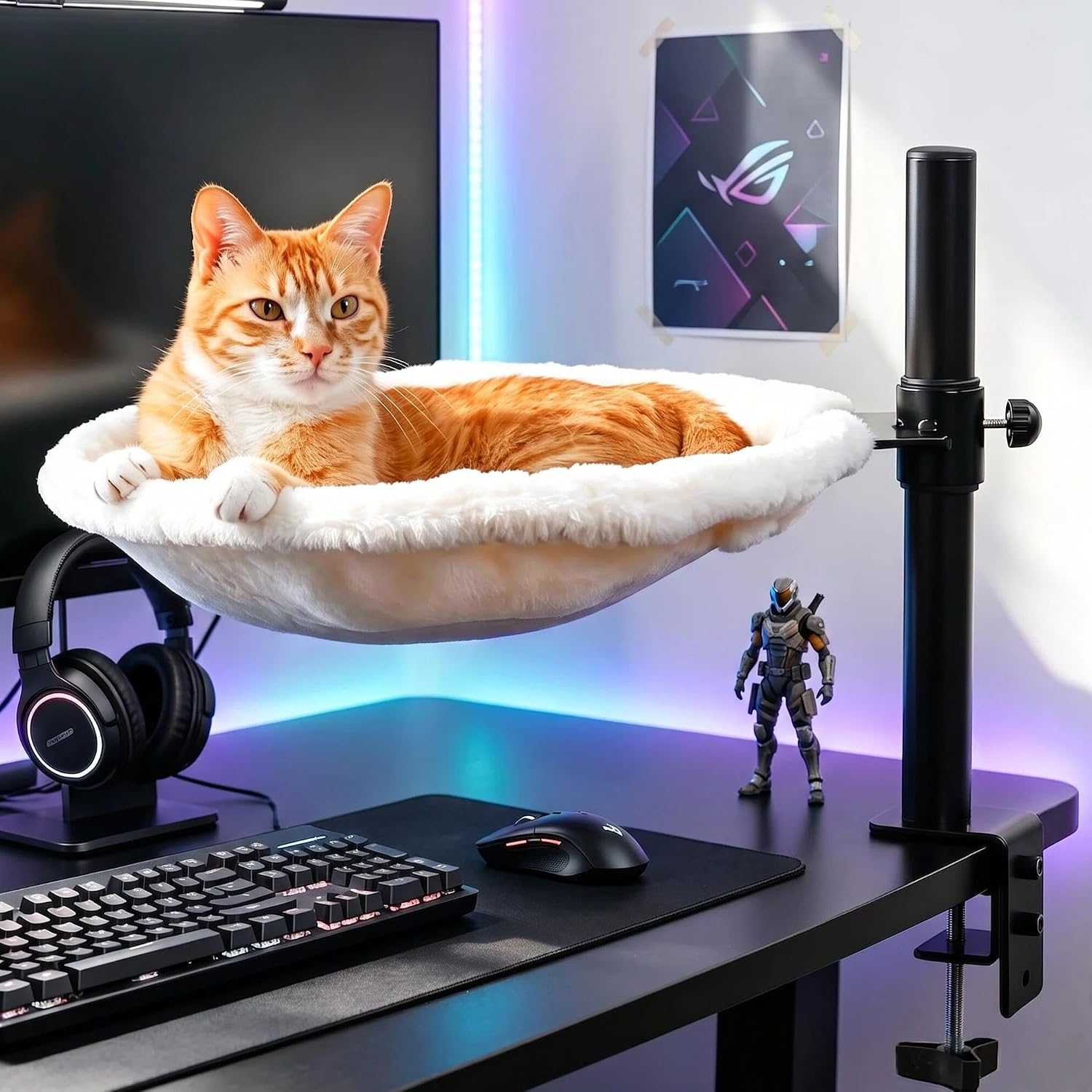 PAWZ Road Cat Desk Bed Hammock 360° Roataion & Height Adjustable, Beige