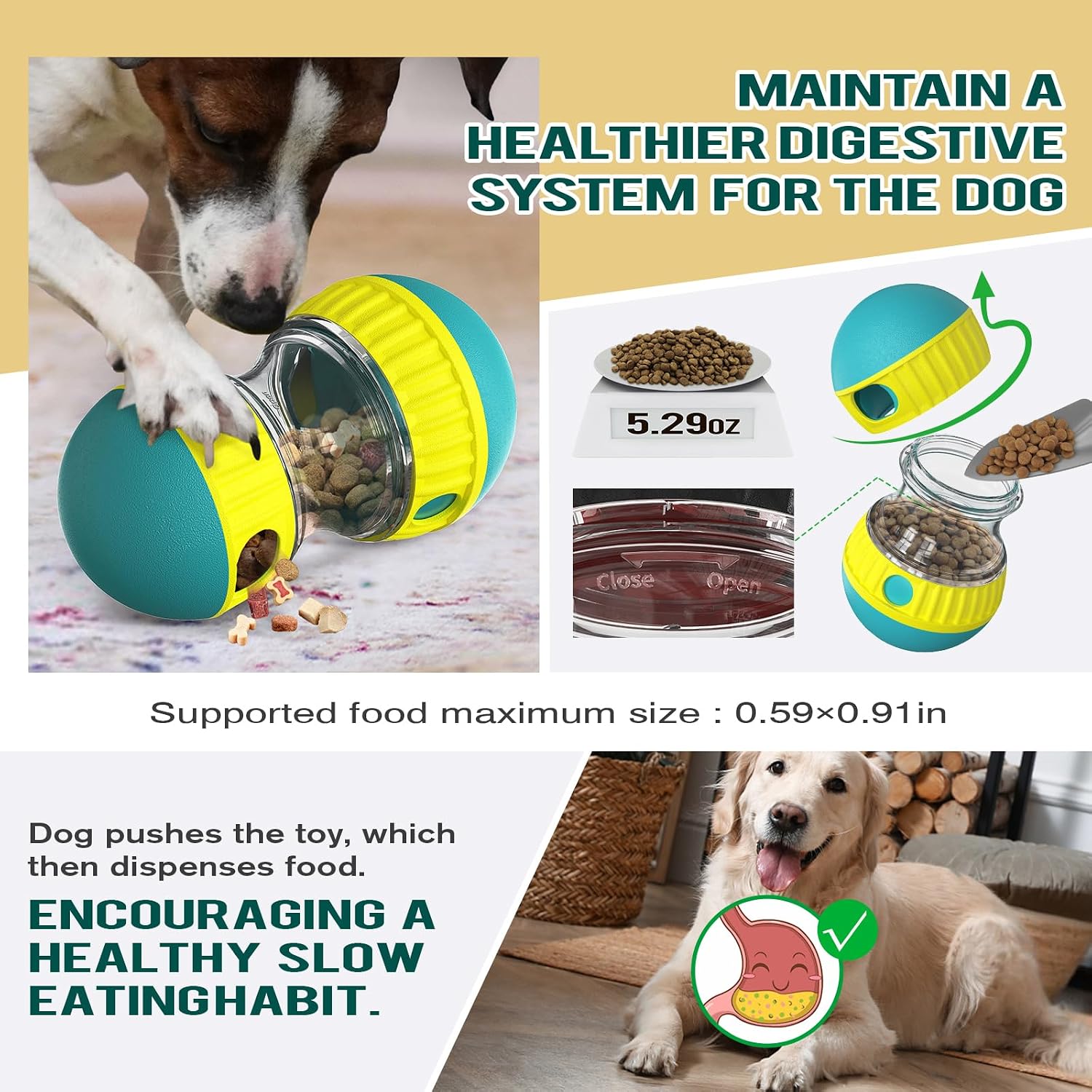 BSISUERM Dog Puzzle Toy Adjustable Treat Dispensing Ball Food Dispenser Tough Slow Feeder Puppy Enrichment Training Toy Pet Interactive Chase Toys for Small Medium Large Dogs to Keep Them Busy, Green - Image 4