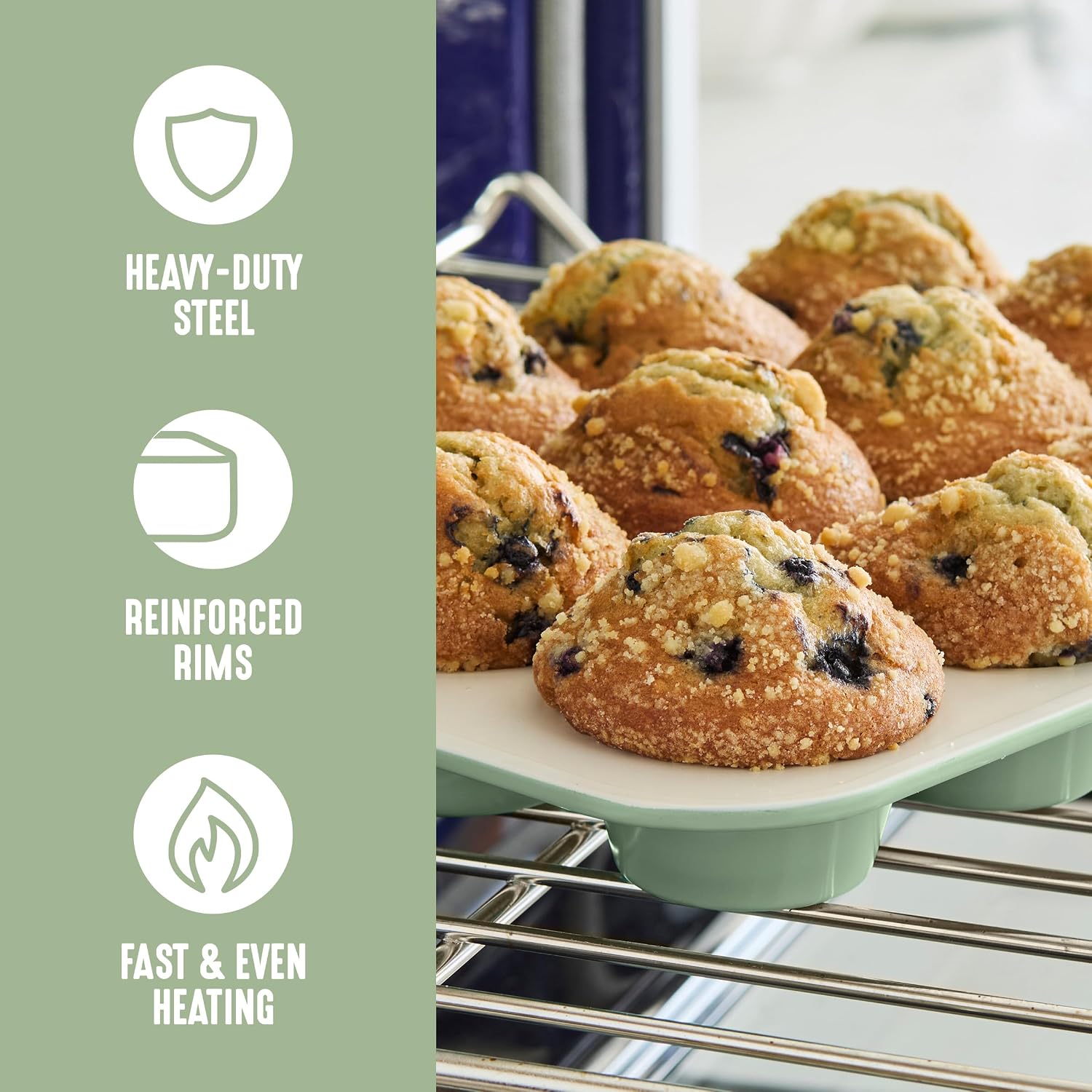 GreenLife 6 Piece Ceramic Nonstick Oven Bakeware Set, Sage - Image 5