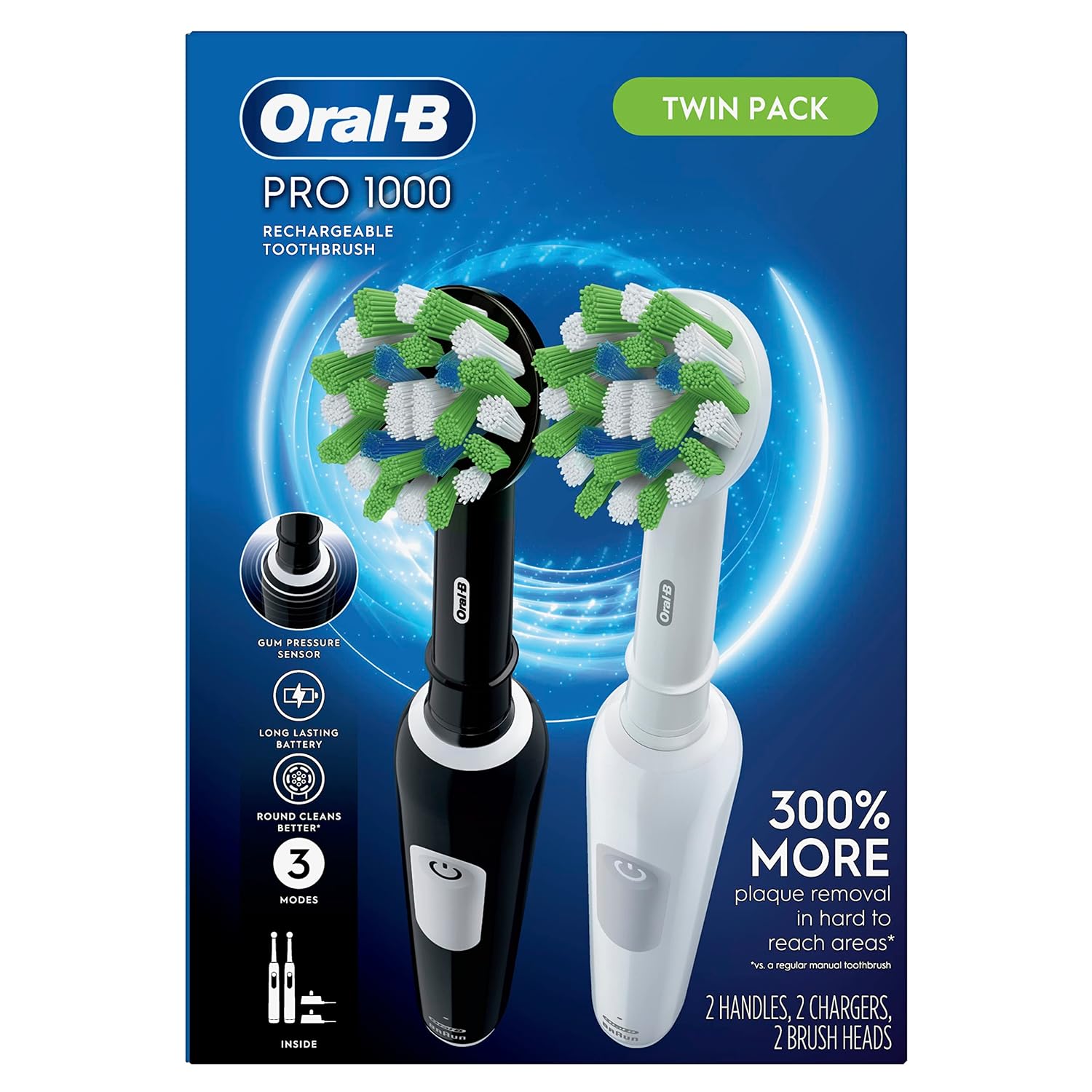Oral-B Pro 1000 CrossAction Electric Toothbrush, Black and White, 2 Count - Image 6